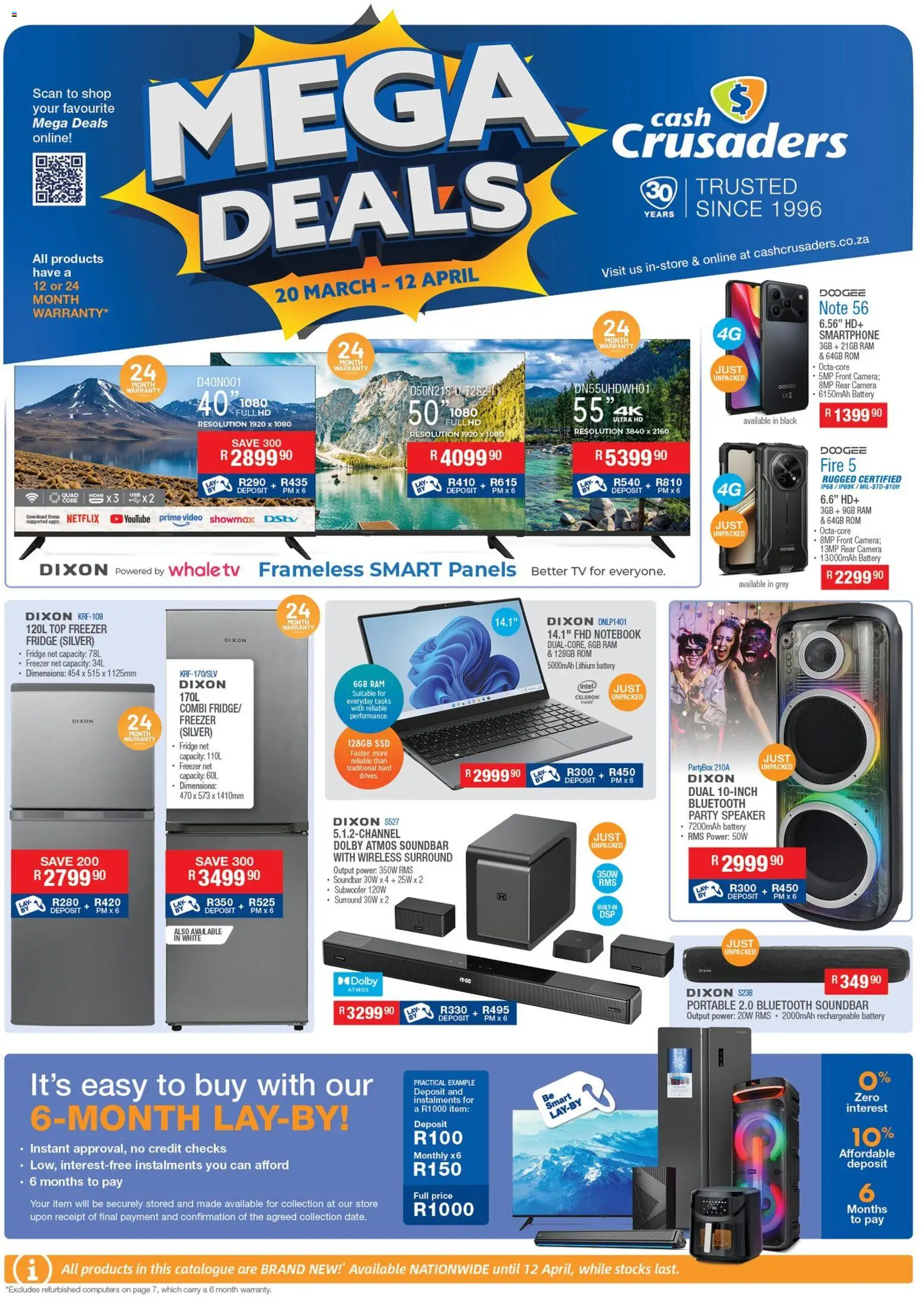 Preview of Cash Crusaders flyer valid from 20/03/2026 - Fridge, Camera, Battery, Speaker, Smartphone, Notebook, Soundbar, Freezer