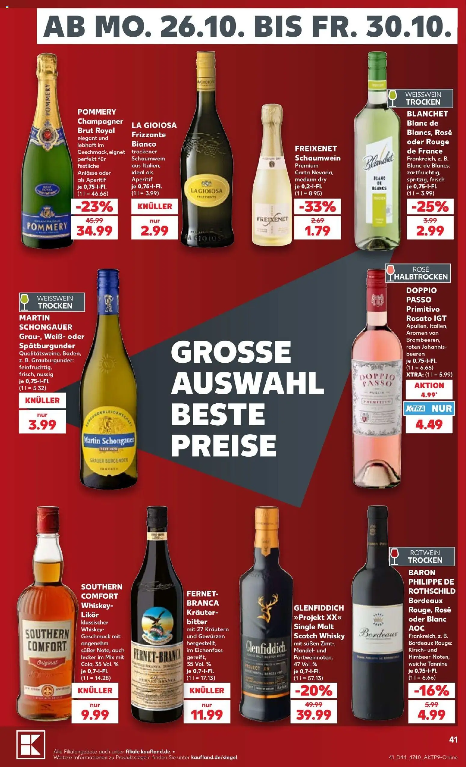 Vorschau von dem Prospekt des Geschäftes Kaufland, gültig ab dem 25.10.2026 - Whisky, Whiskey, Weißwein, Likör, Freixenet, Rouge, Weißwein trocken, Rotwein trocken