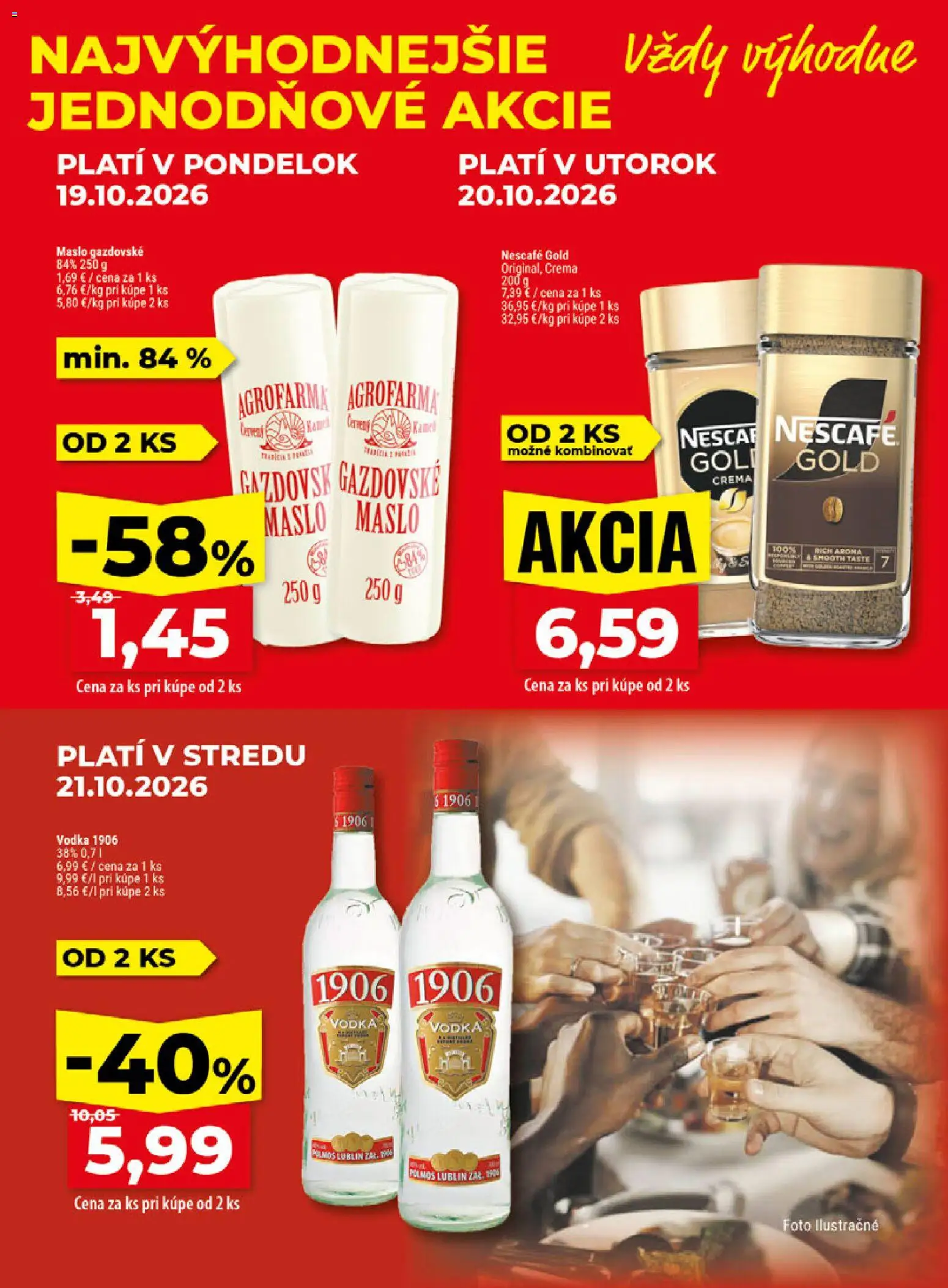 Náhľad Klas letáku platného od 19.10.2026 - Maslo, Vodka, Nescafé Gold