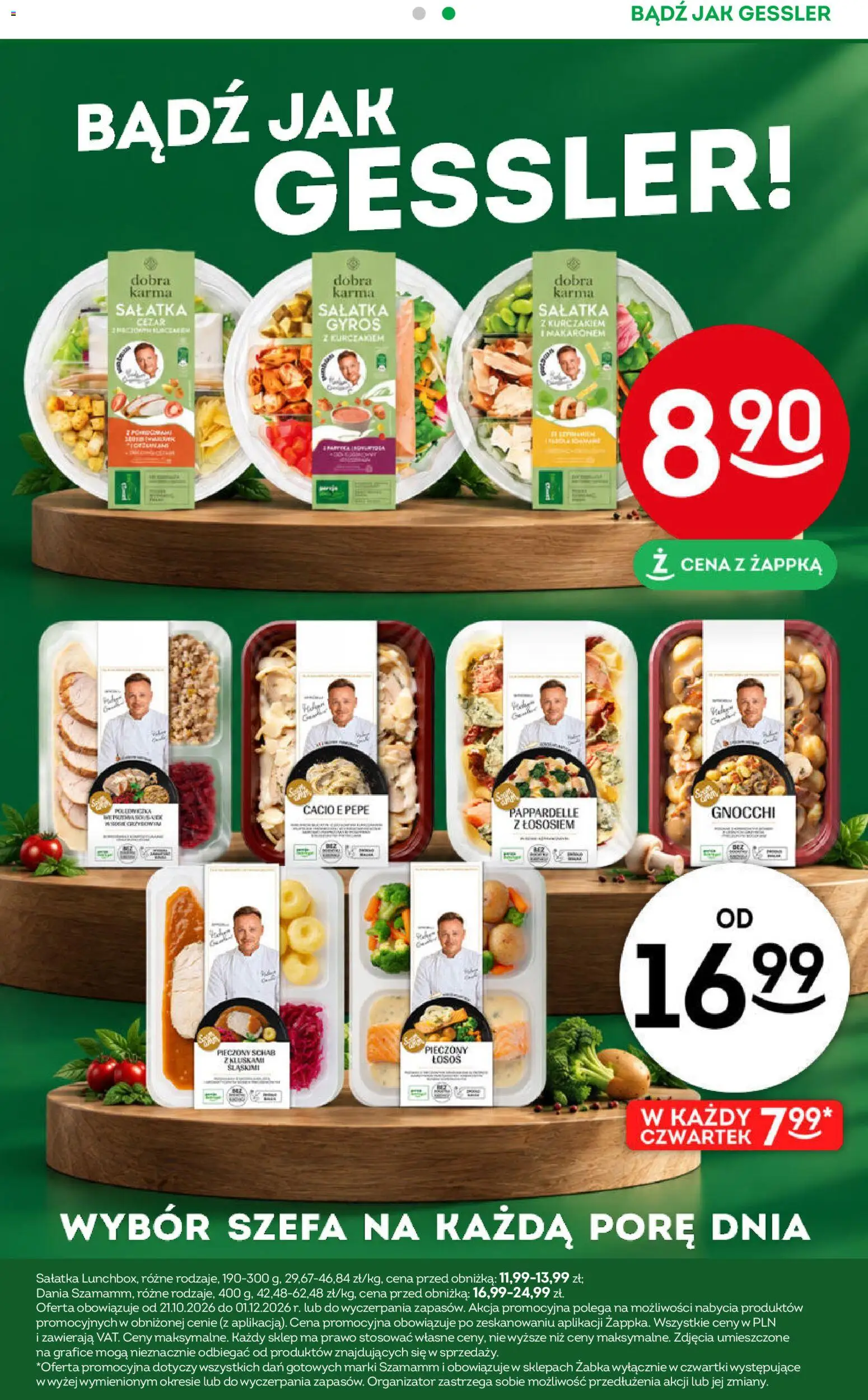 Pogląd gazetki "Żabka gazetka" ze sklepu Żabka ważnej od 21.10.2026 - Gnocchi, Sałatka cezar, Gyros, Sałatka, Schab pieczony, Schab, Łosoś, Karma
