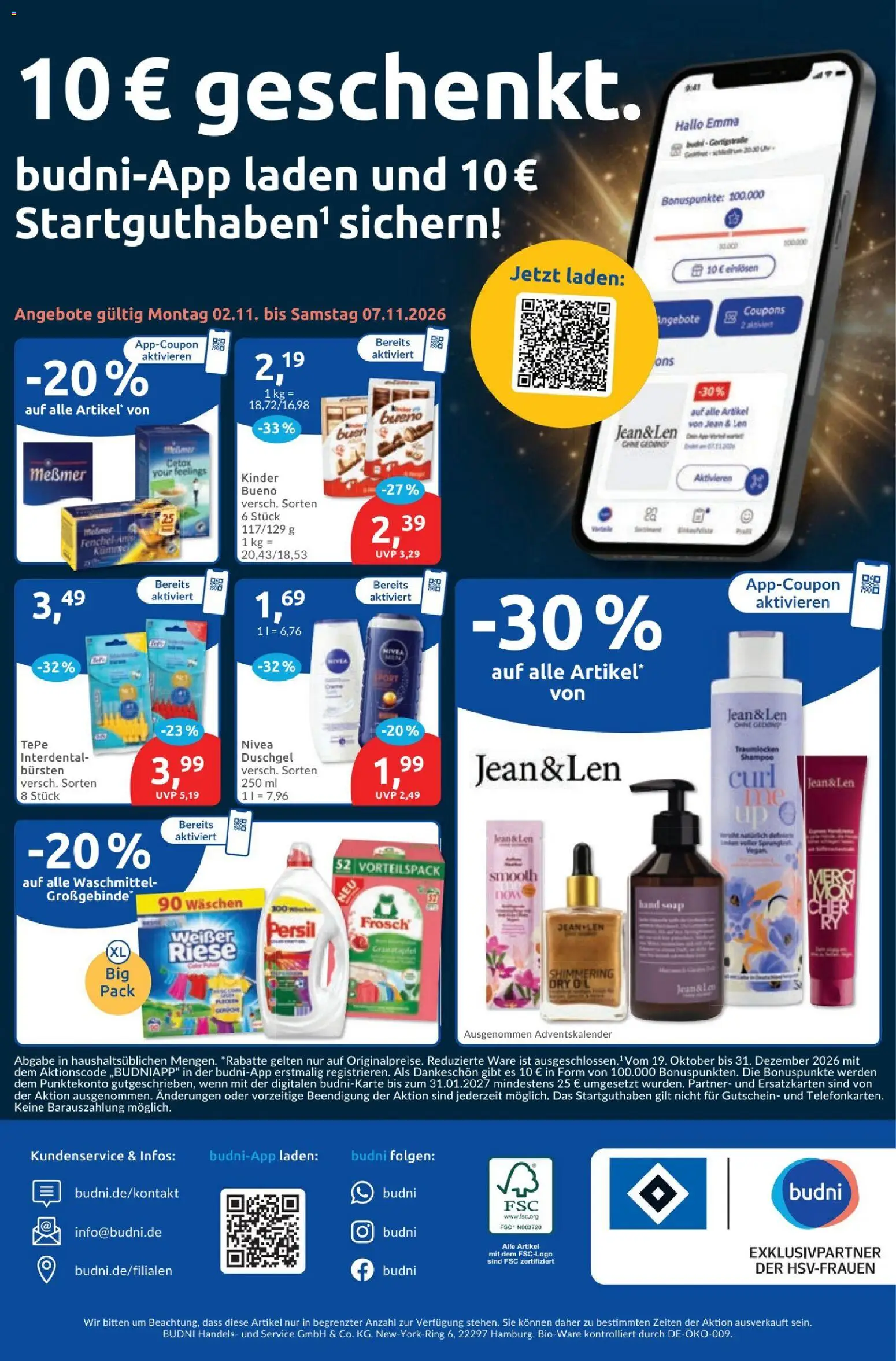 Vorschau von dem Prospekt des Geschäftes Budni, gültig ab dem 02.11.2026 - Öl, Shampoo, Waschmittel, Persil, Duschgel, Messmer