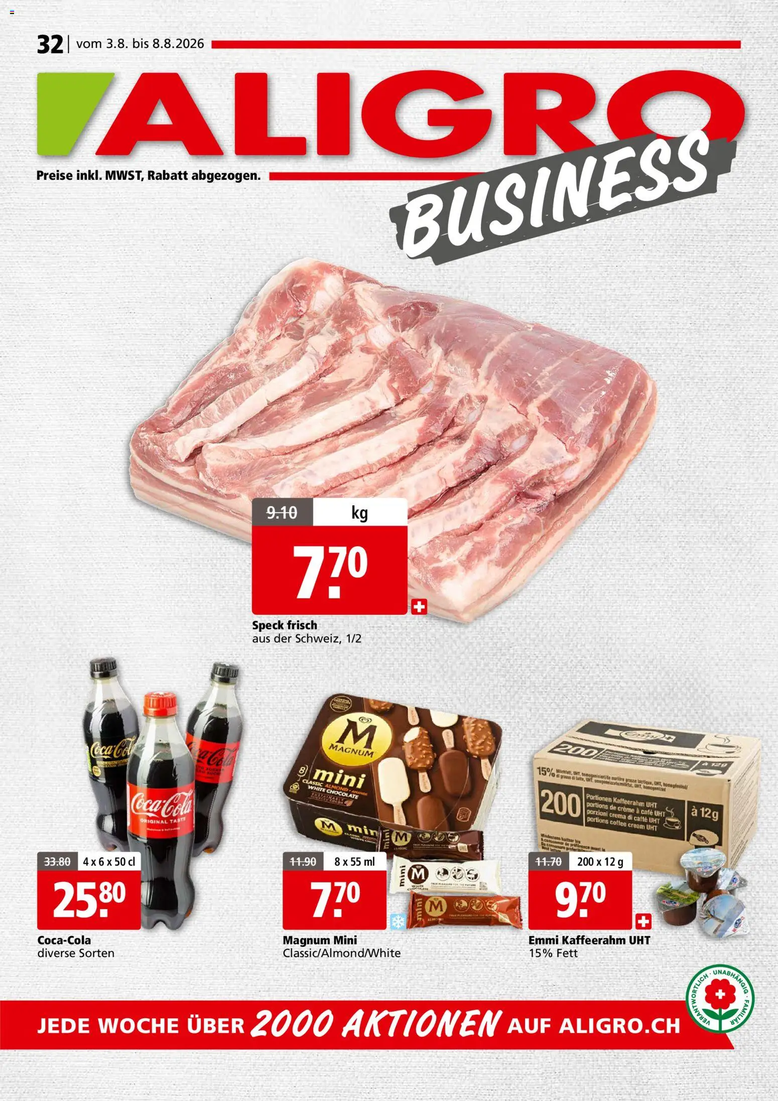 Vorschau des Merkblatts Aligro aktionen Business Schlieren, Gossau SG, Frauenfeld, Rapperswil-Jona, Sargans, Bern vom Shop Aligro gültig von 03.08.2026 bis 08.08.2026