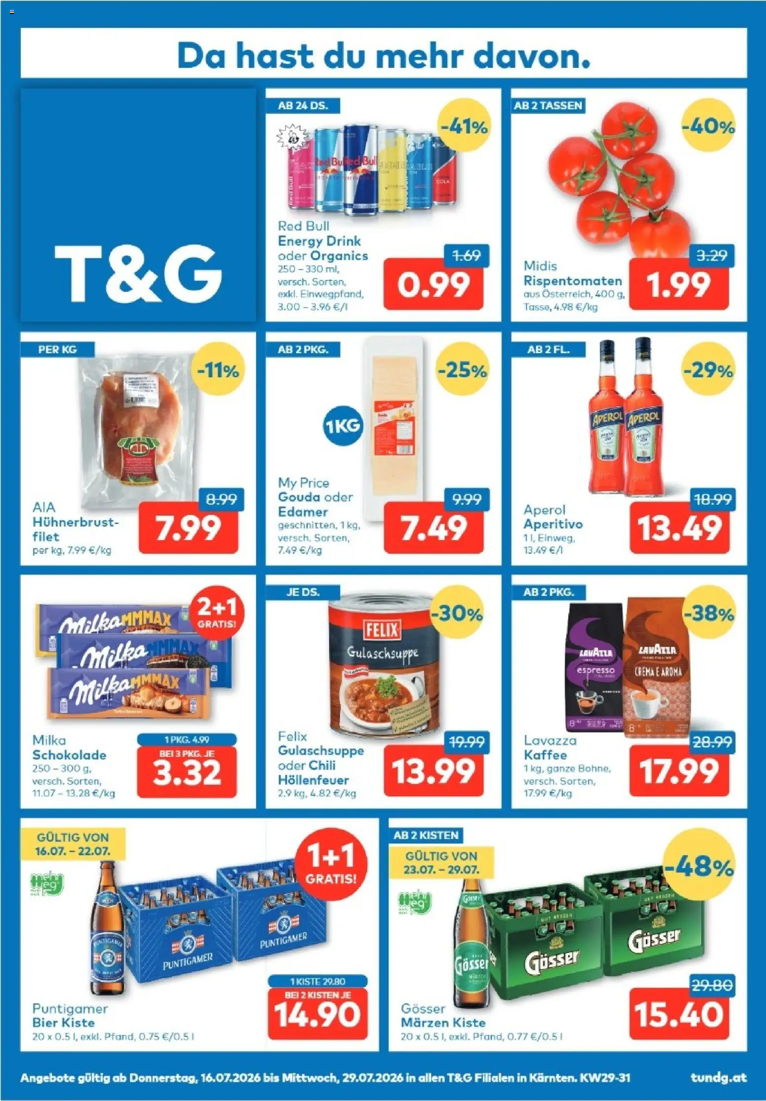 Vorschau der Angebote: T&G T&G Kärnten gültig ab 16.07.2026 - Kaffee, Schokolade, Bier, Aperol, Chili
