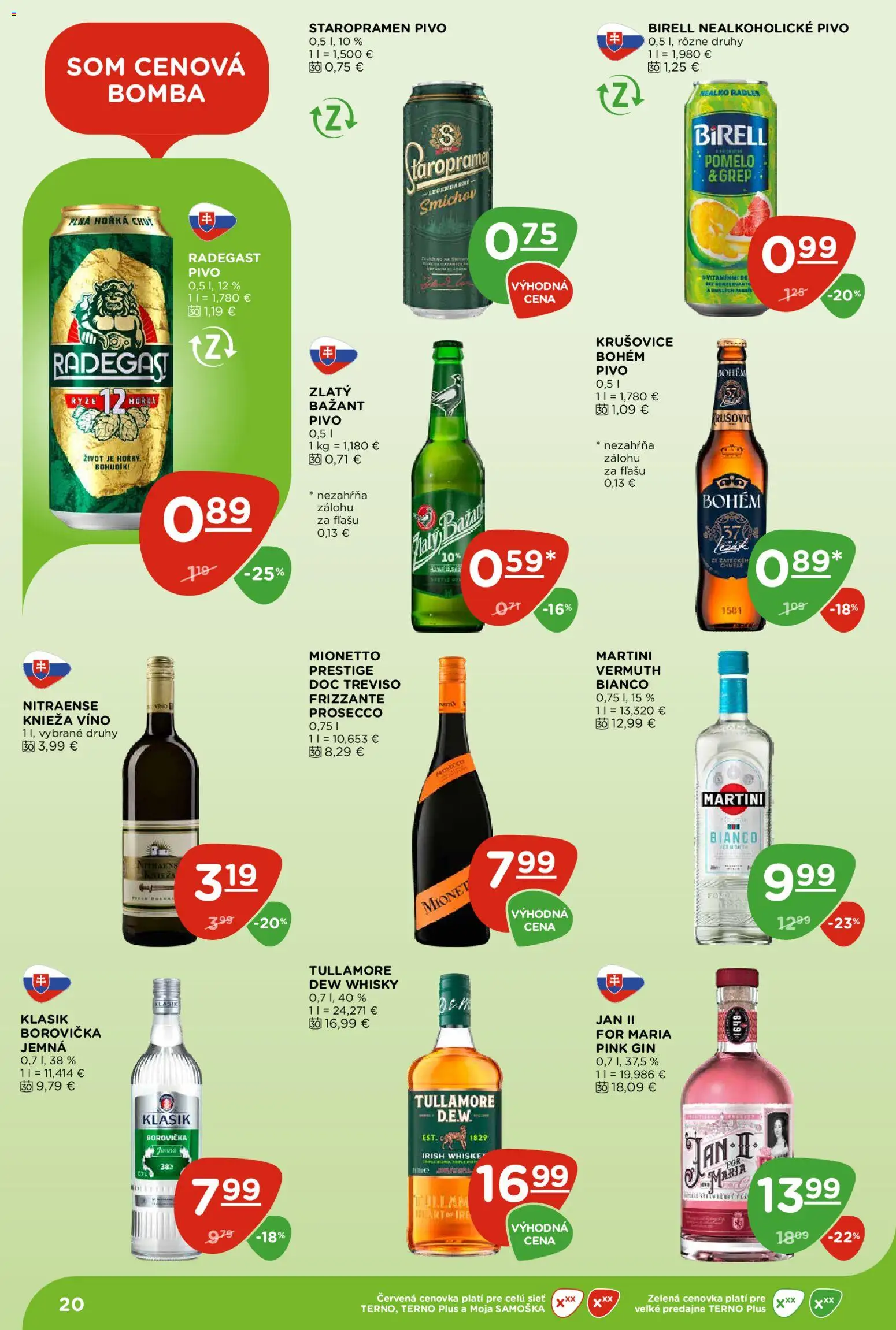 Náhľad Terno letáku platného od 08.10.2026 - Víno, Borovička, Whisky, Martini, Krušovice, Staropramen, Radler, Nealkoholické pivo