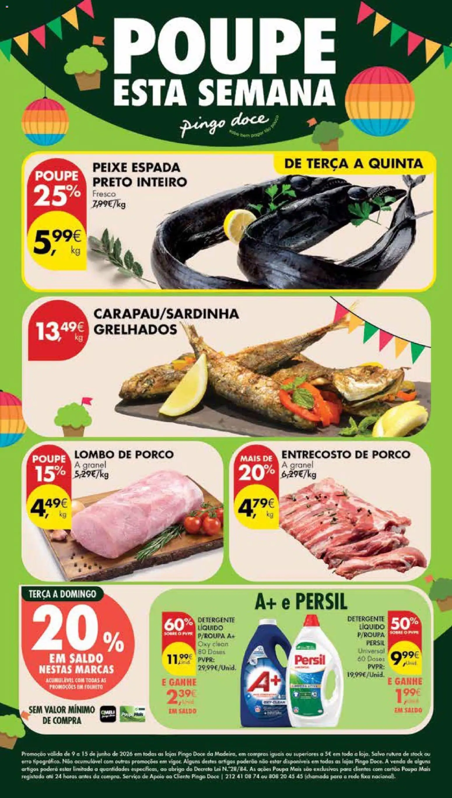 Pré-visualização do folheto da loja Pingo Doce válida a partir de 09/06/2026 - Peixe, Lombo de porco, Detergente, Lombo, Persil, Caldo