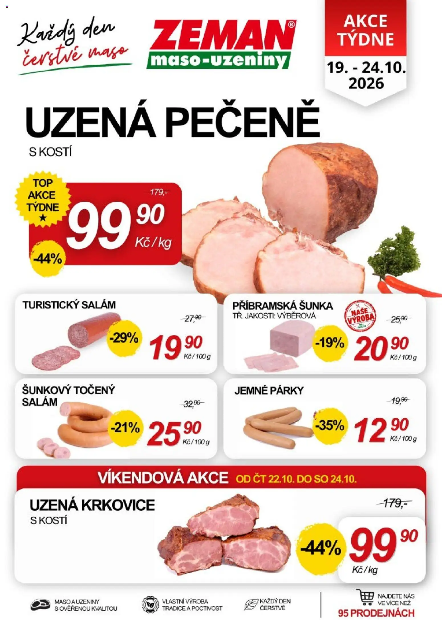 Náhled nabídky: Prodejny Zeman Prodejny Zeman aktuální leták platný od 19.10.2026 - Maso, Šunka, Krkovice, Salám, Párky, Uzeniny, Uzená krkovice