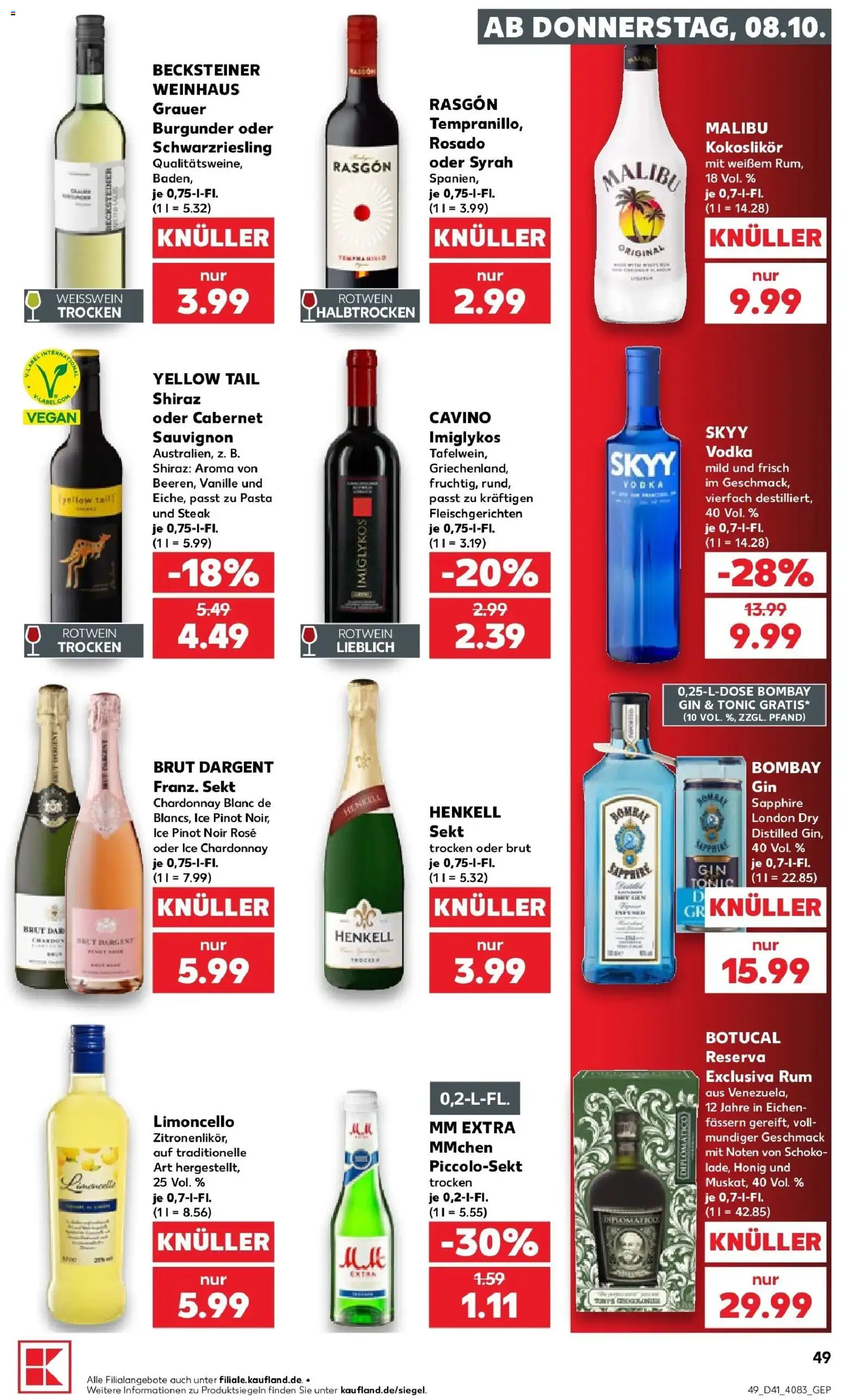 Vorschau von dem Prospekt des Geschäftes Kaufland, gültig ab dem 08.10.2026 - Pasta, Steak, Limoncello, Gin, Vodka, Rum, Vanille, Weißwein
