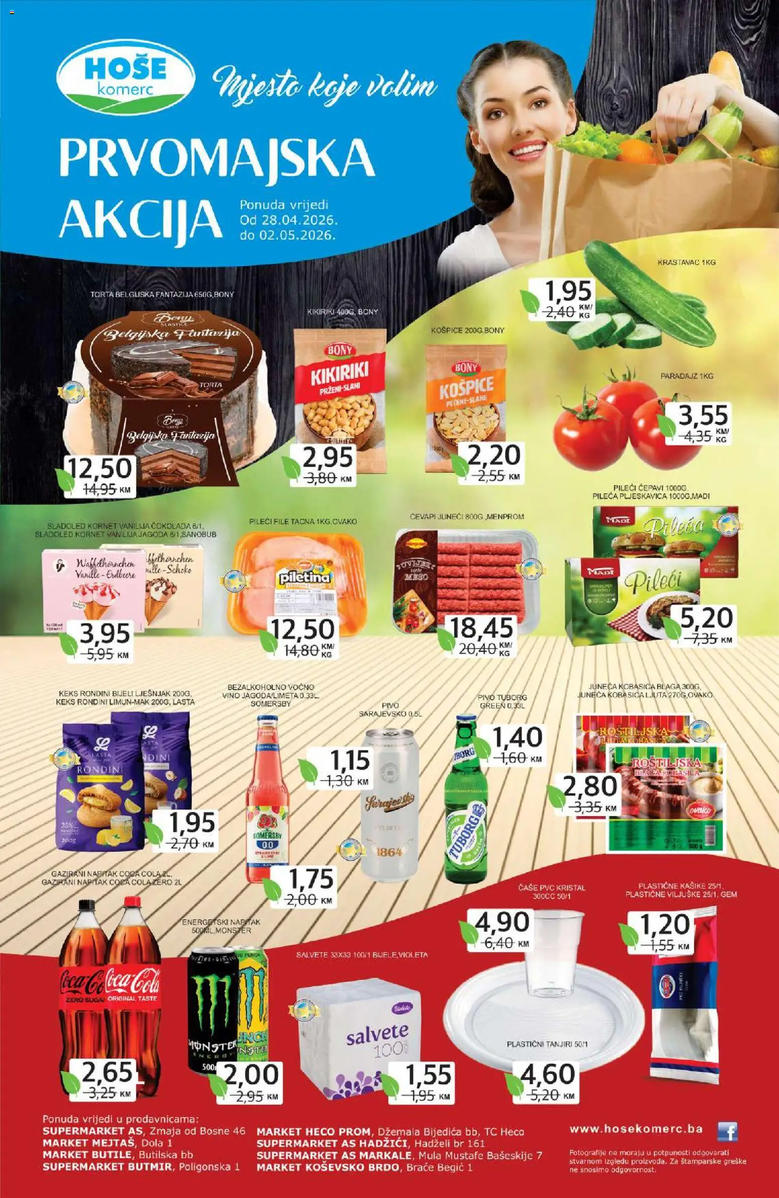 Pregled letka Hoše komerc Prvomajska akcija trgovine Hoše komerc vrijedi od 28.04.2026