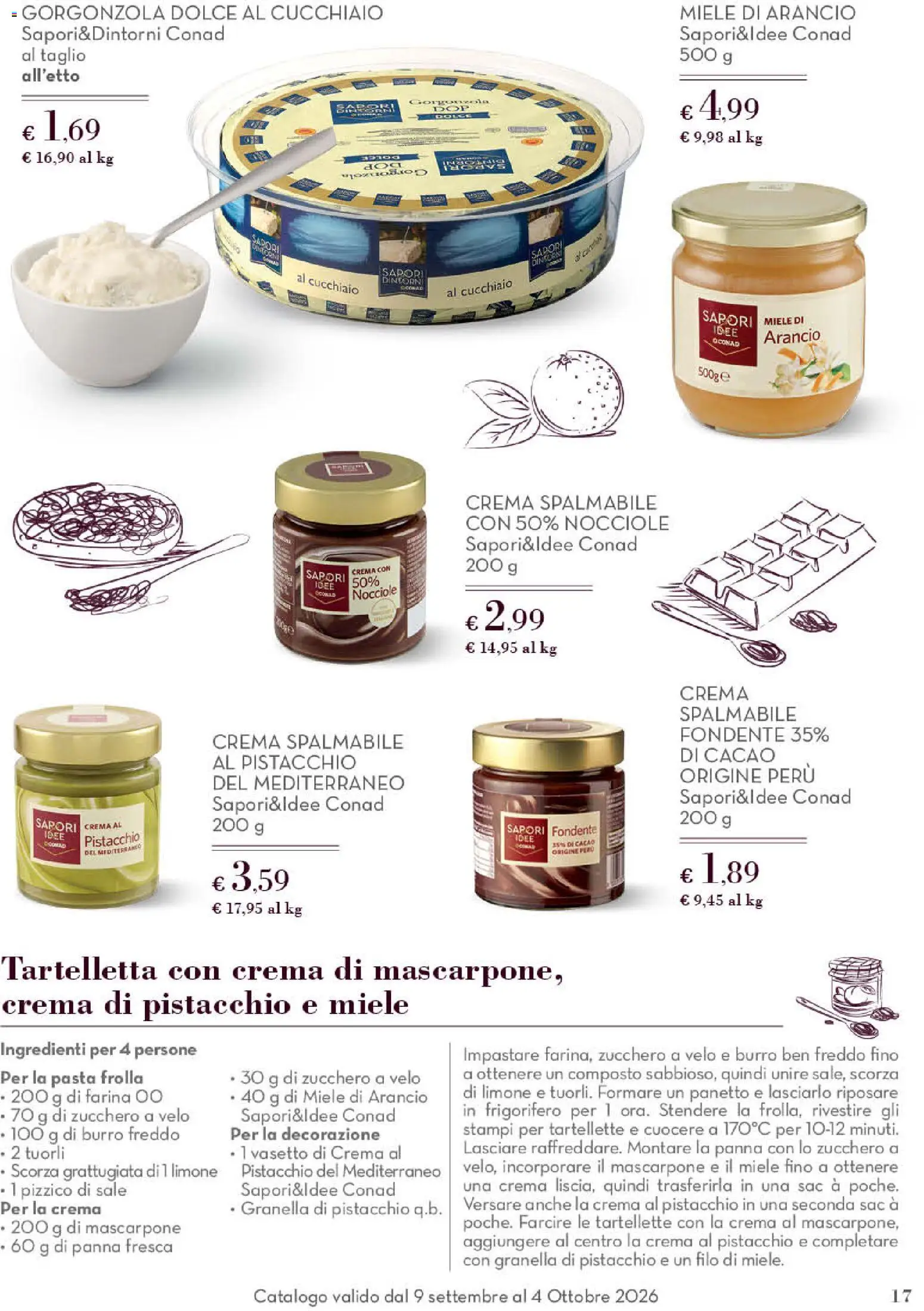 Anteprima dell'opuscolo Conad volantino Gourmet Lazio dal negozio Conad valido da 09/09/2026 - Zucchero, Pasta frolla, Limone, Mascarpone, Pistacchio, Panna, Decorazione, Ingredienti