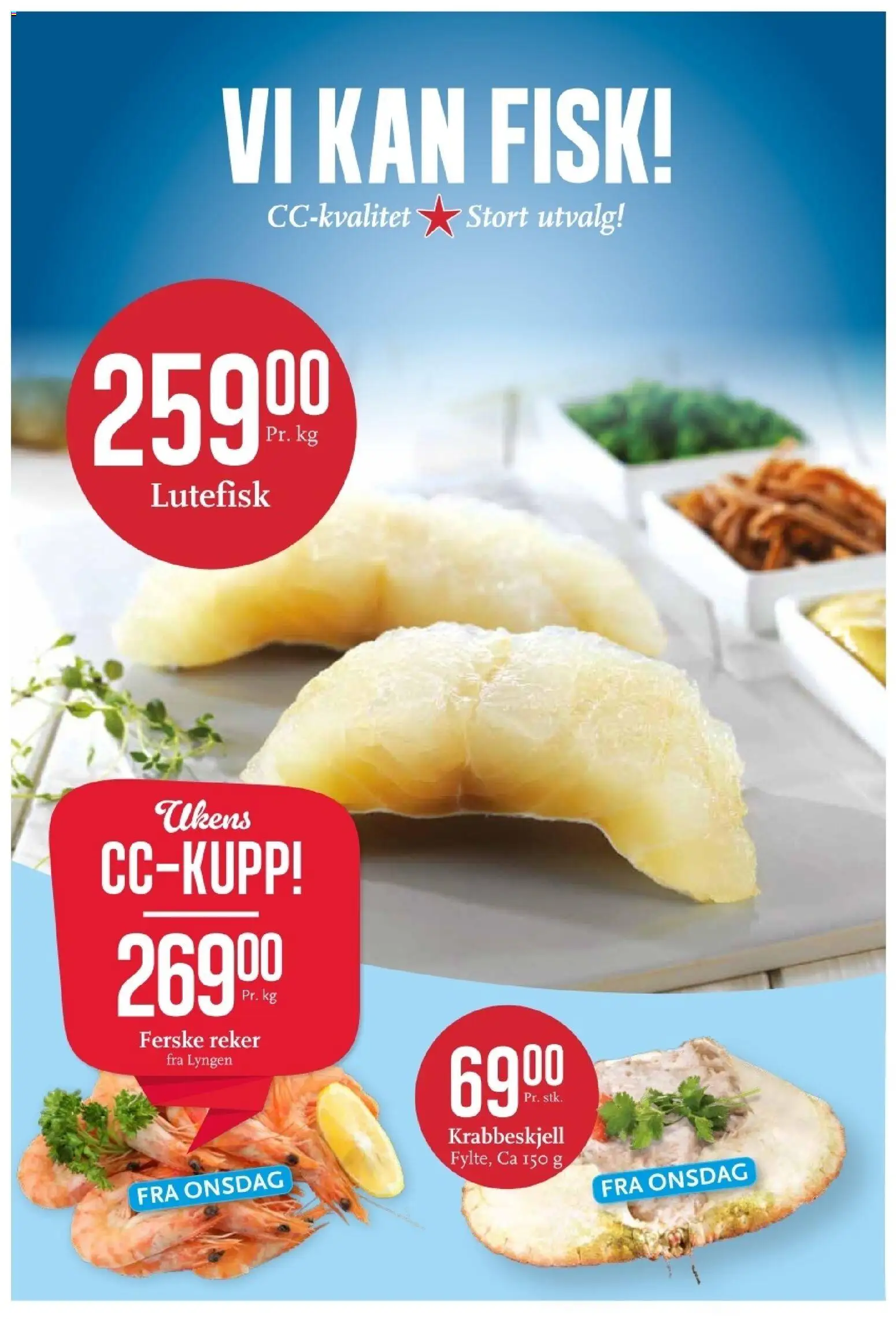 Forhåndsvis CC Mat kundeavis fra butikk CC Mat gyldig fra 05/10/2026 - Ferske reker, Fisk, Krabbeskjell, Reker, Lutefisk