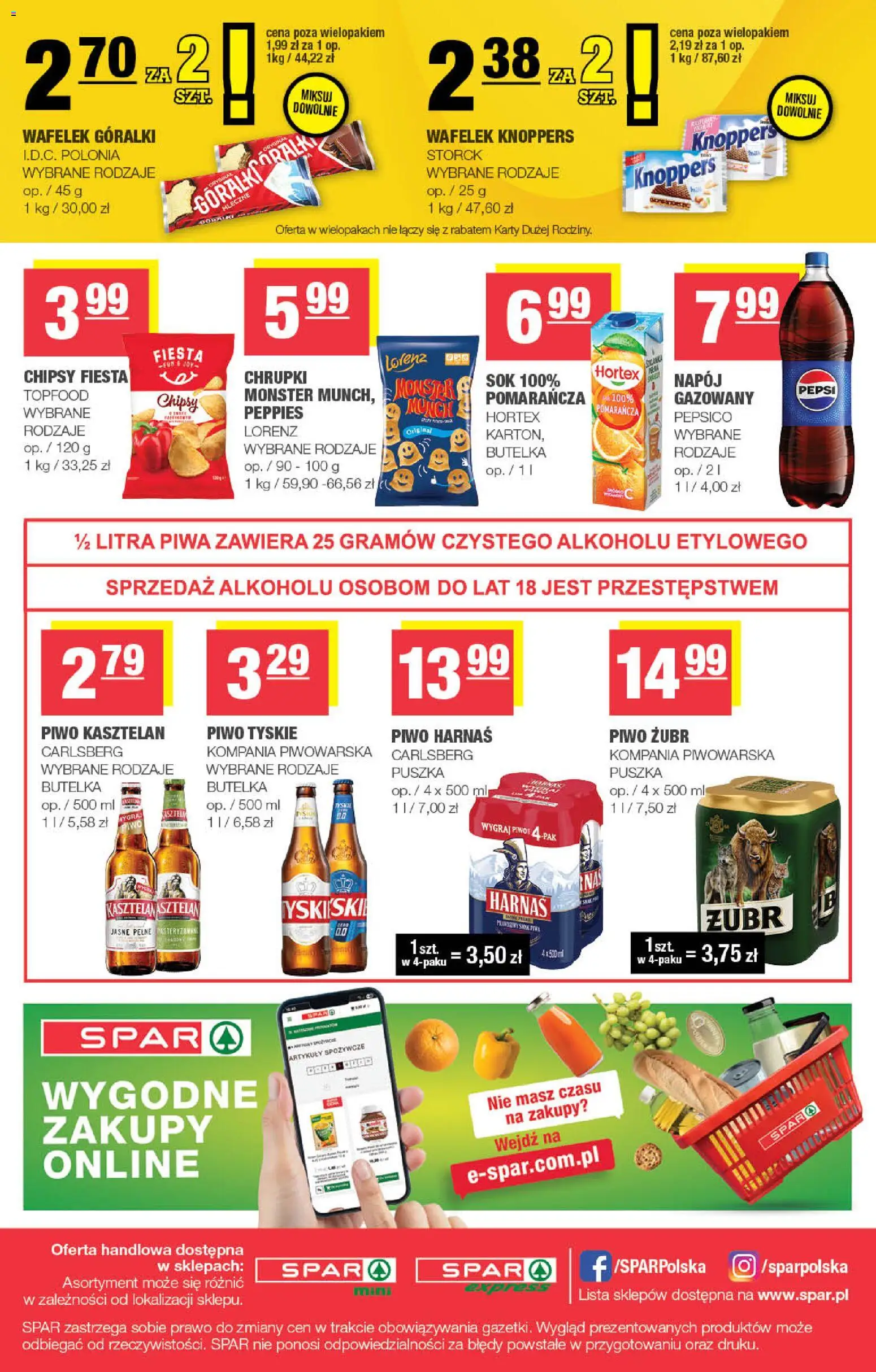 Pogląd gazetki "Spar gazetka - Mini" ze sklepu Spar ważnej od 21.10.2026 - Piwo, Chipsy, Pepsi, Sok, Harnaś, Knoppers, Chrupki, Piwo żubr