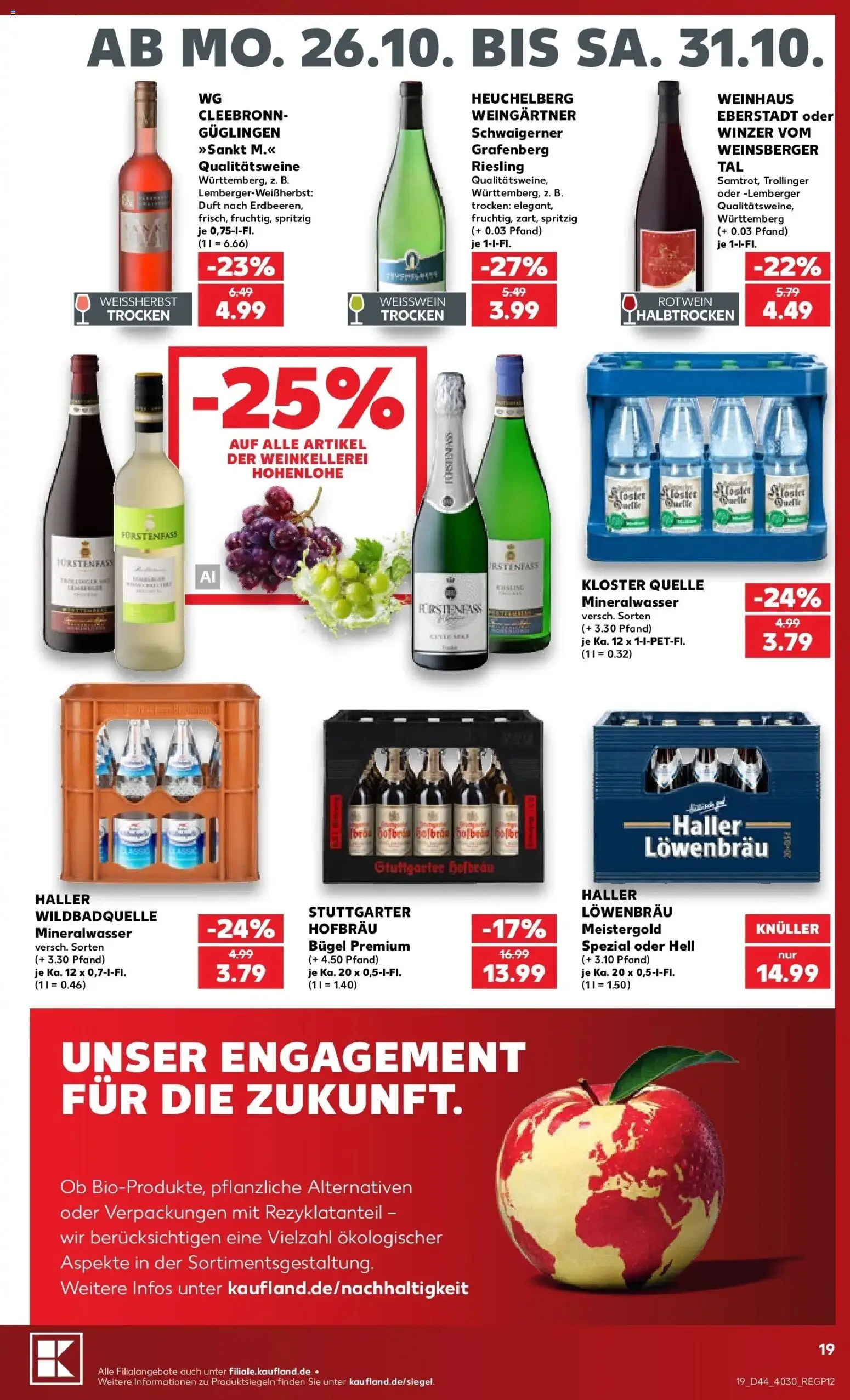 Vorschau von dem Prospekt des Geschäftes Kaufland, gültig ab dem 26.10.2026 - Mineralwasser, Weißwein, Rotwein, Duft, Rotwein halbtrocken
