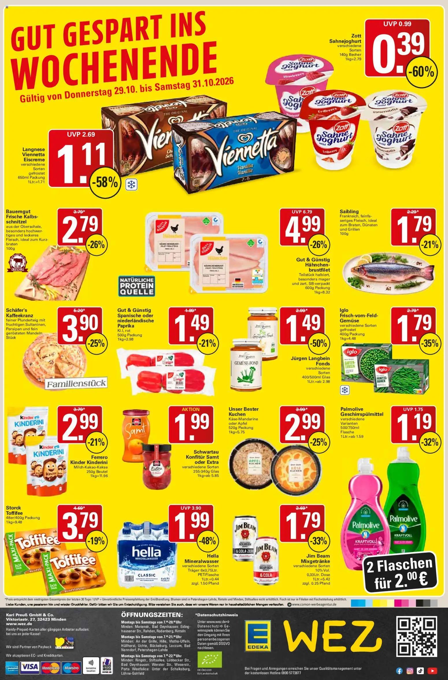 Vorschau von dem Prospekt des Geschäftes WEZ, gültig ab dem 26.10.2026 - Blumen, Bad, Gemüse, Paprika, Sahne, Erbsen, Langnese, Geschirrspülmittel