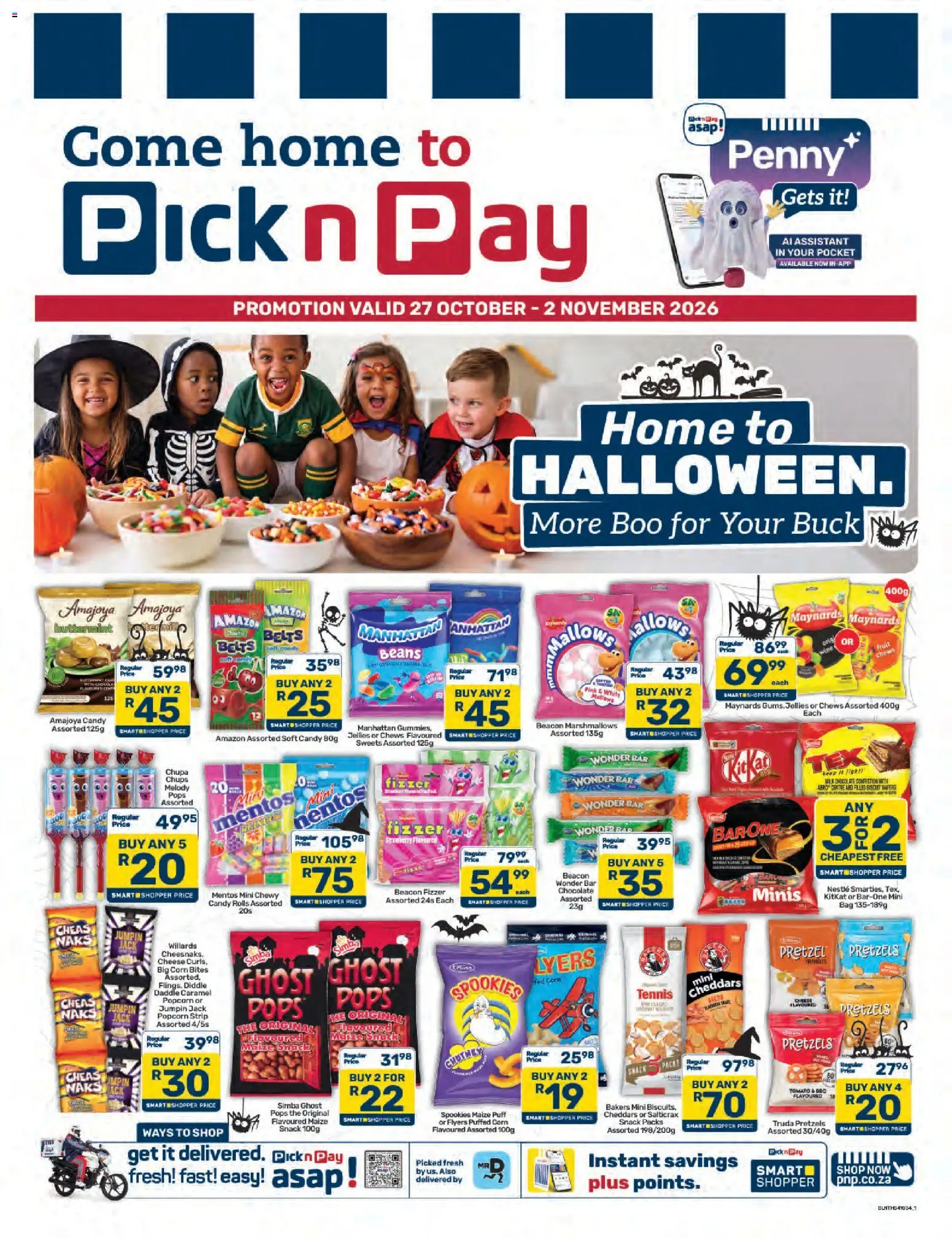 Preview of Pick n Pay flyer valid from 27/10/2026 - Bag, Popcorn, Sweets, Fruit, Cheese, Corn, Beans, Caramel