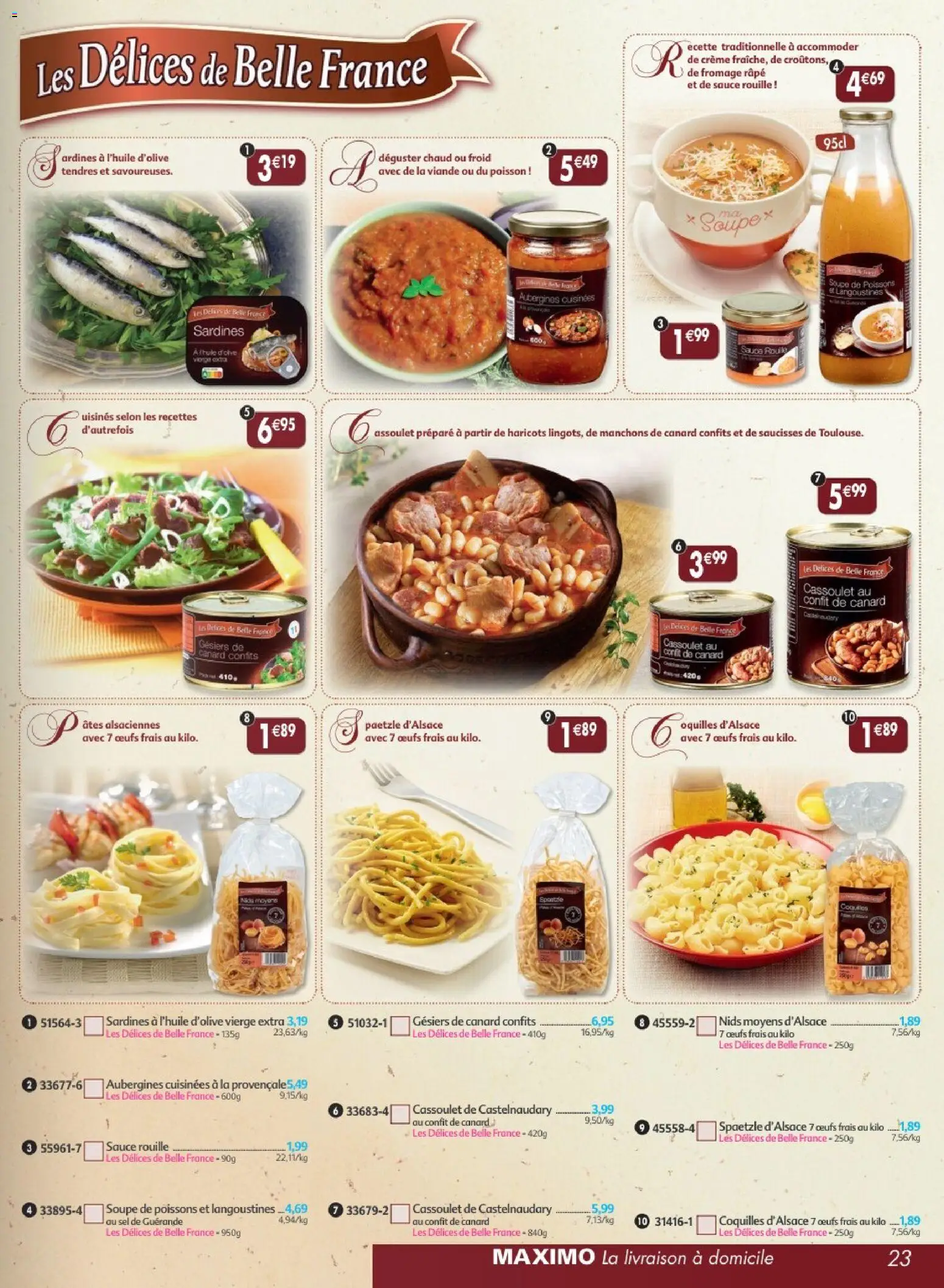 Prévisualisation de Maximo catalogue epicerie du magasin Maximo formulaire valide 24/08/2026 - Fromage, Poissons, Œufs, Cassoulet, Sardines, Crème, Haricots, Soupe de poissons