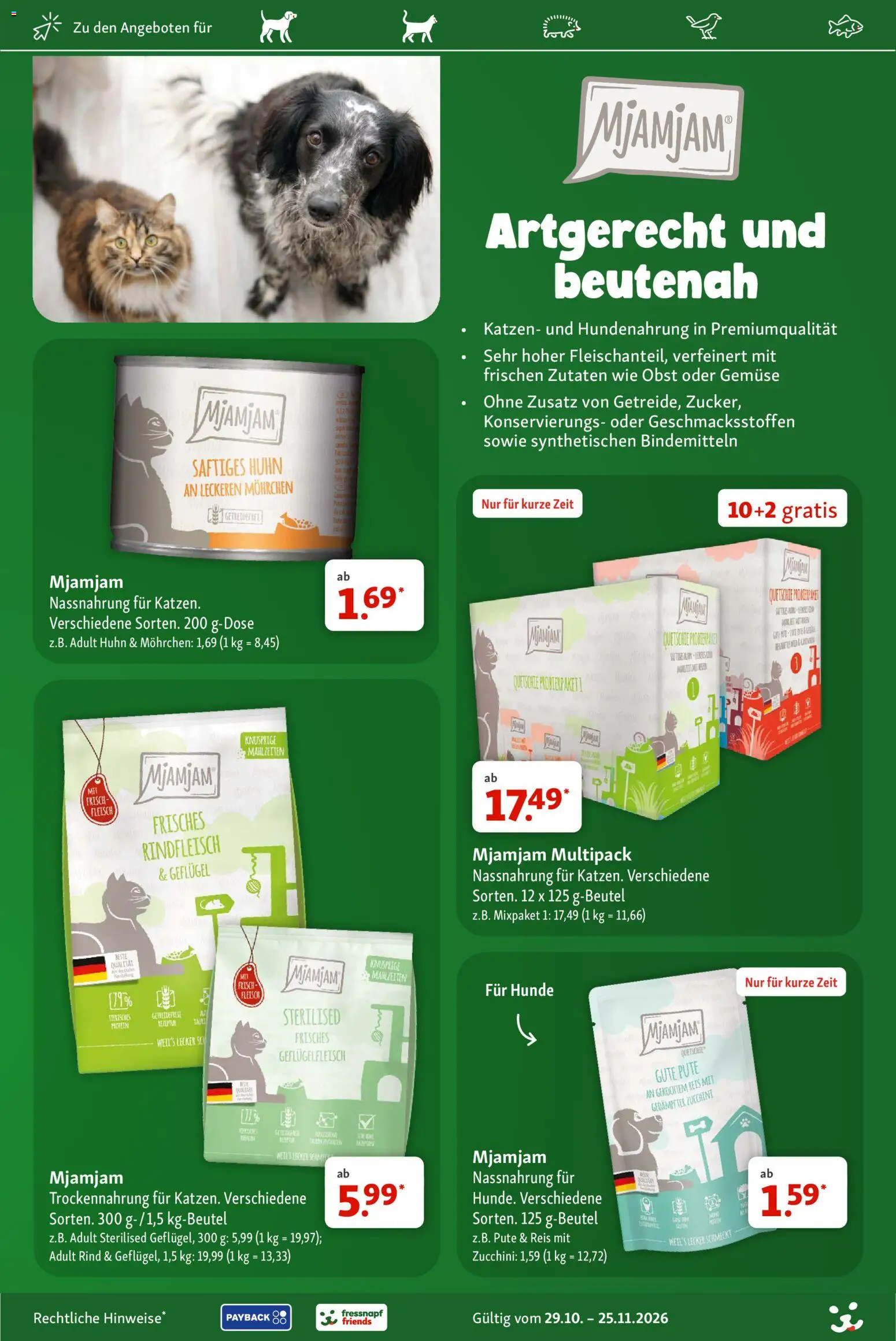 Vorschau von dem Prospekt des Geschäftes Fressnapf, gültig ab dem 29.10.2026 - Zucchini, Gemüse, Obst, Fleisch, Reis, Rindfleisch, Pute