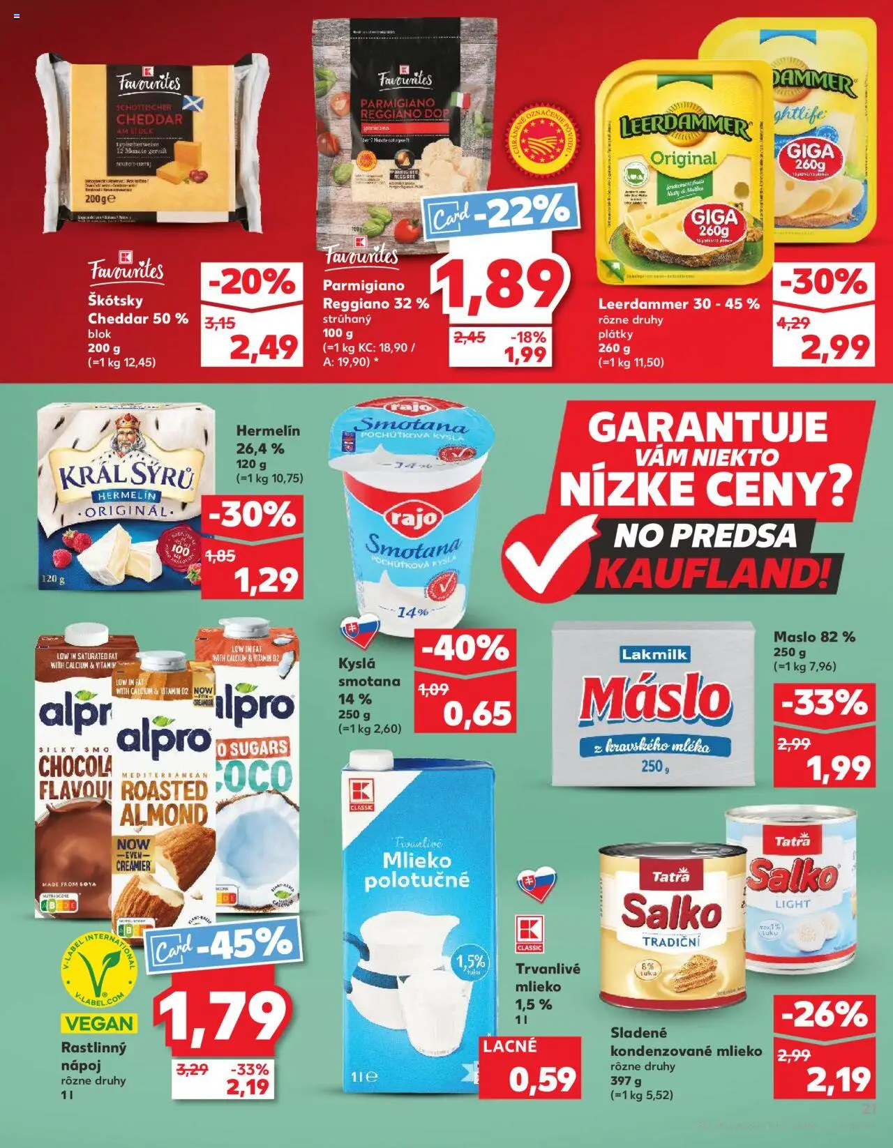 Náhľad Kaufland letáku platného od 04.09.2025 - Maslo, Mlieko, Kyslá smotana, Hermelín, Cheddar, Smotana, Mlieko polotučné, Trvanlivé mlieko