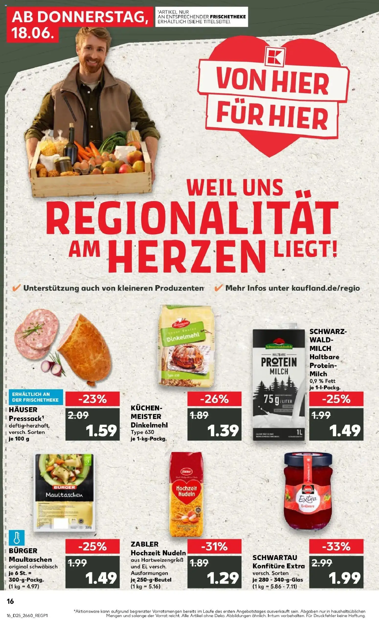 Vorschau von dem Prospekt des Geschäftes Kaufland, gültig ab dem 15.06.2026 - Burger, Kuchen, Pasta, Nudeln, Maultaschen, Milch, Salami, Haltbare milch