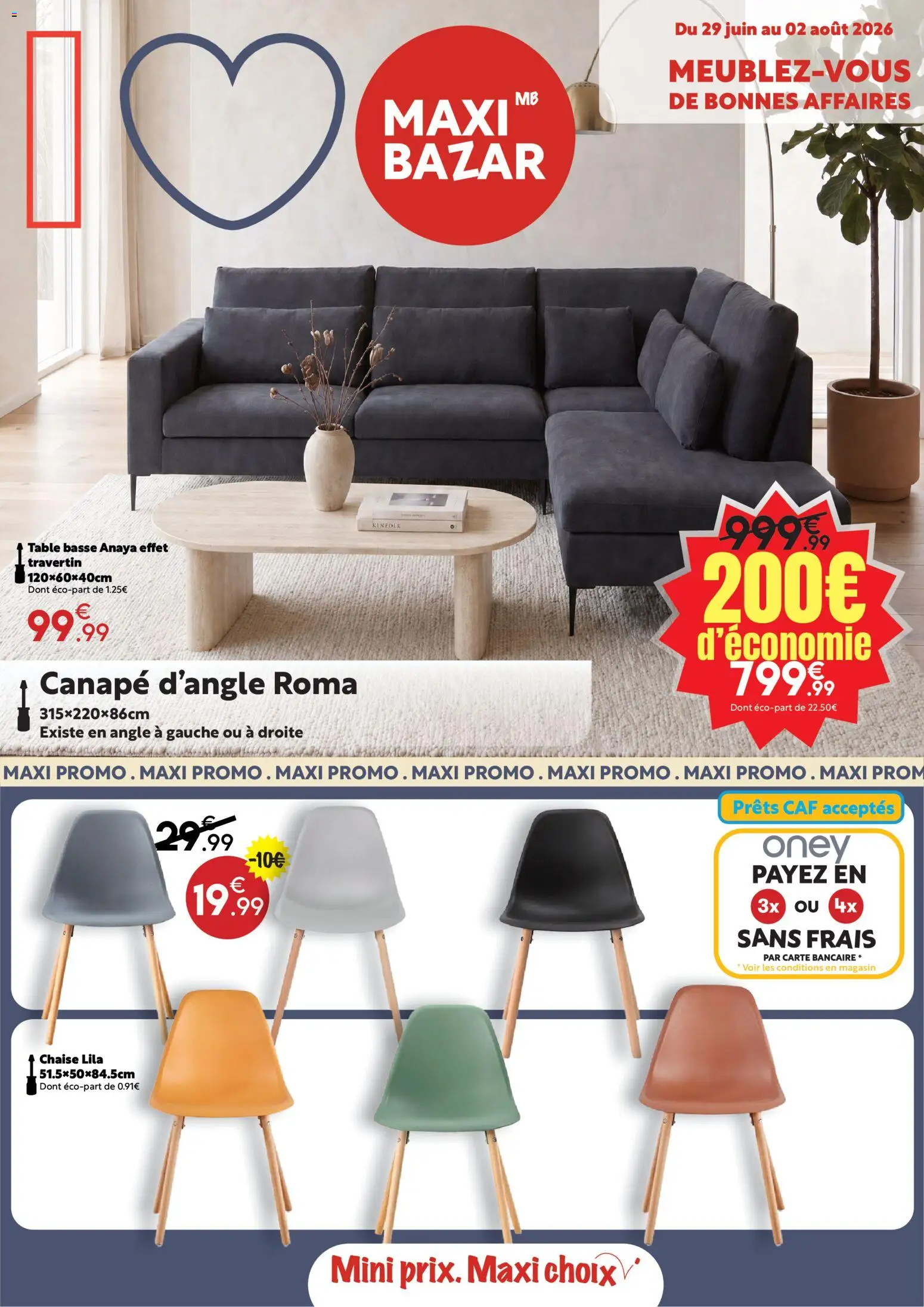 Prévisualisation de Maxi Bazar catalogue du magasin Maxi Bazar formulaire valide 29/06/2026 - Table basse, Canapé, Chaise, Table, Canapé d’angle