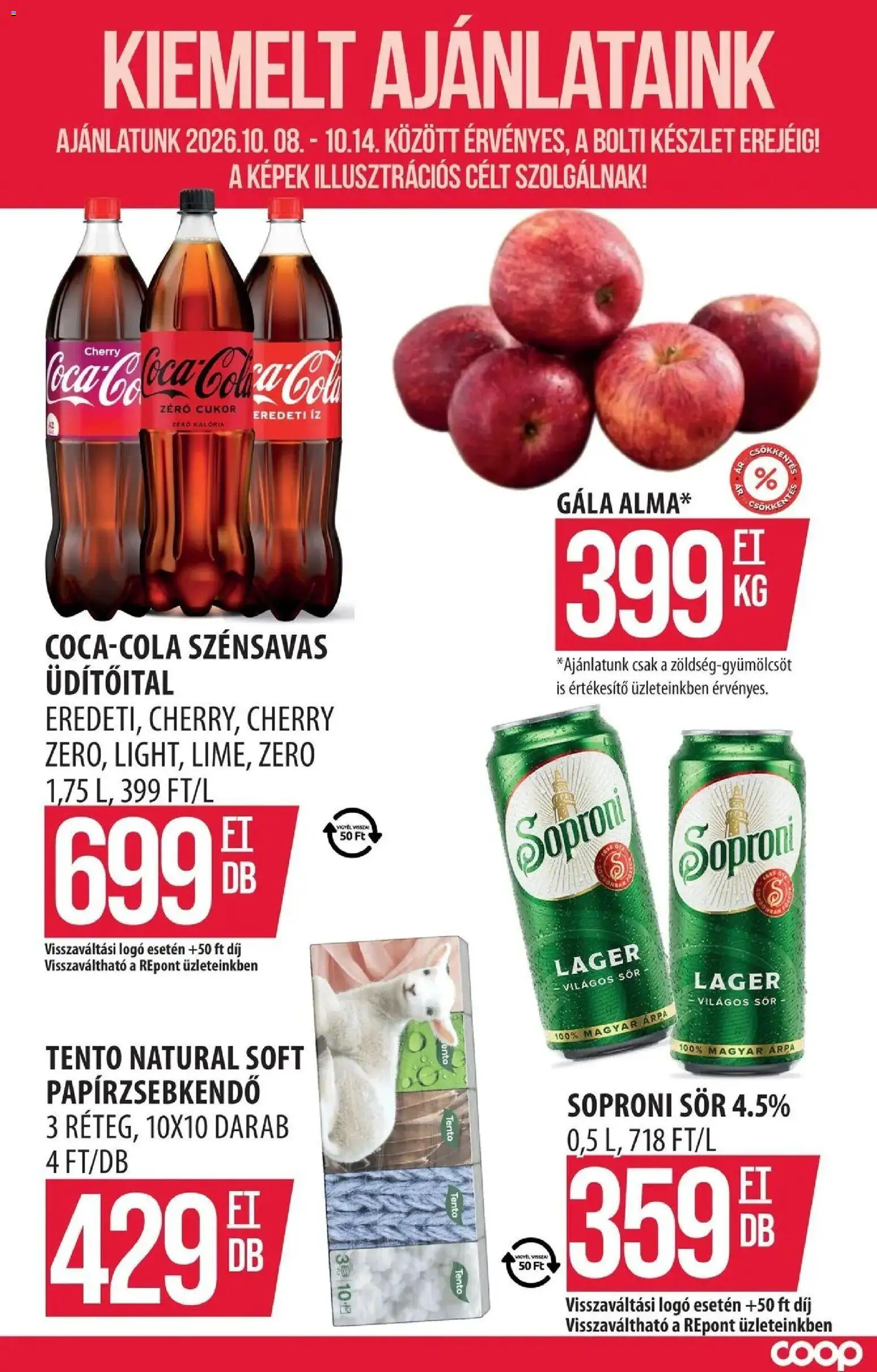 COOP Szolnok - COOP Szolnok akciós újság Székesfehérvár megtekintése, amely érvényes 2026.10.08.-től - Cukor, Sör, Soproni, Cola, Papírzsebkendő, Üdítőital, Világos sör, Tento