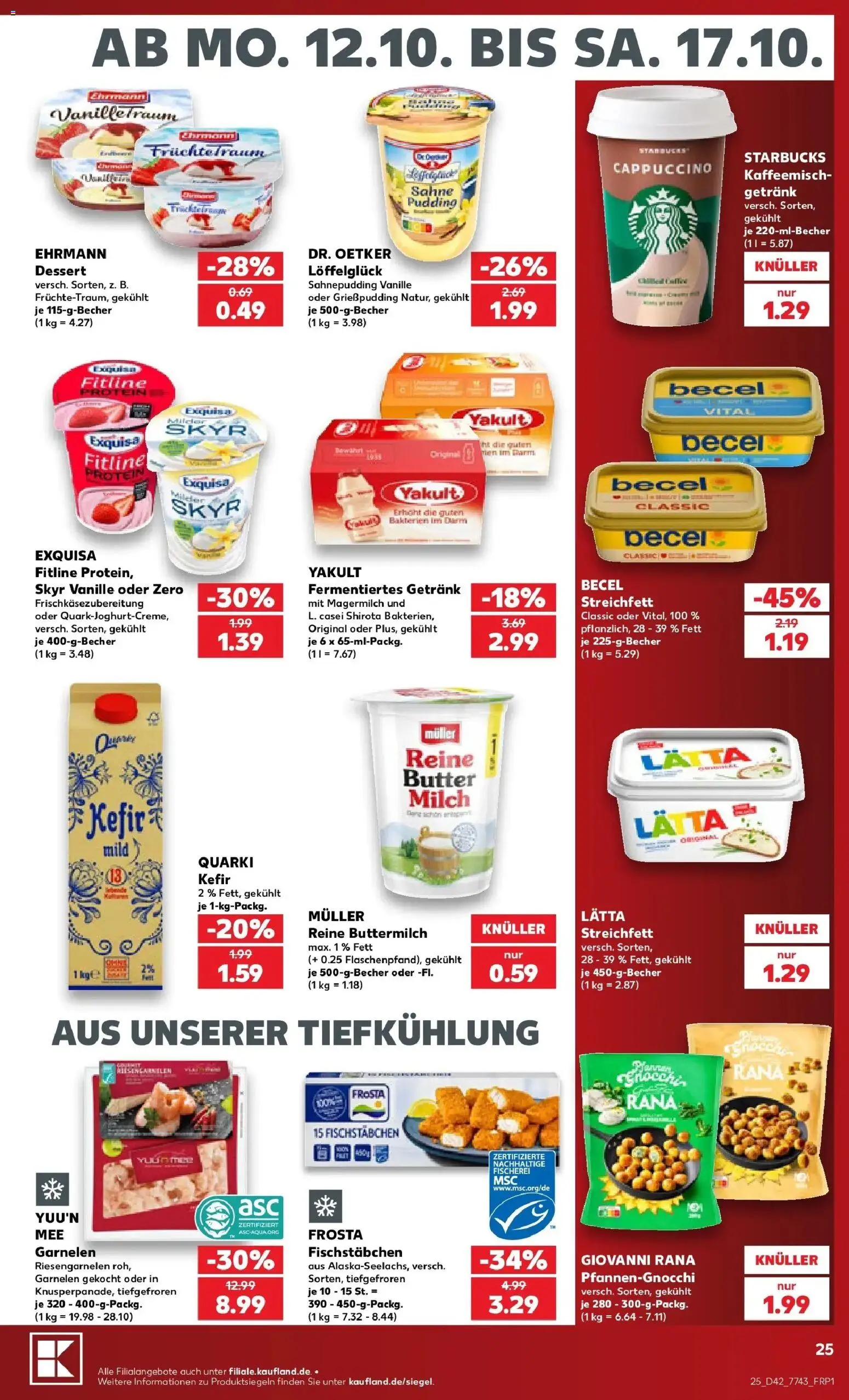 Vorschau von dem Prospekt des Geschäftes Kaufland, gültig ab dem 12.10.2026 - Garnelen, Milch, Frosta, Sahne, Pudding, Exquisa, Lätta, Becel