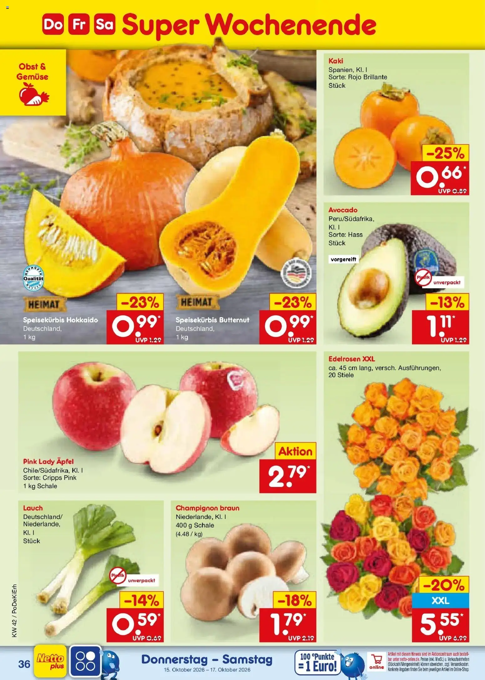 Vorschau von dem Prospekt des Geschäftes Netto Marken-Discount, gültig ab dem 12.10.2026 - Äpfel, Avocado, Gemüse, Kaki, Obst, Lauch