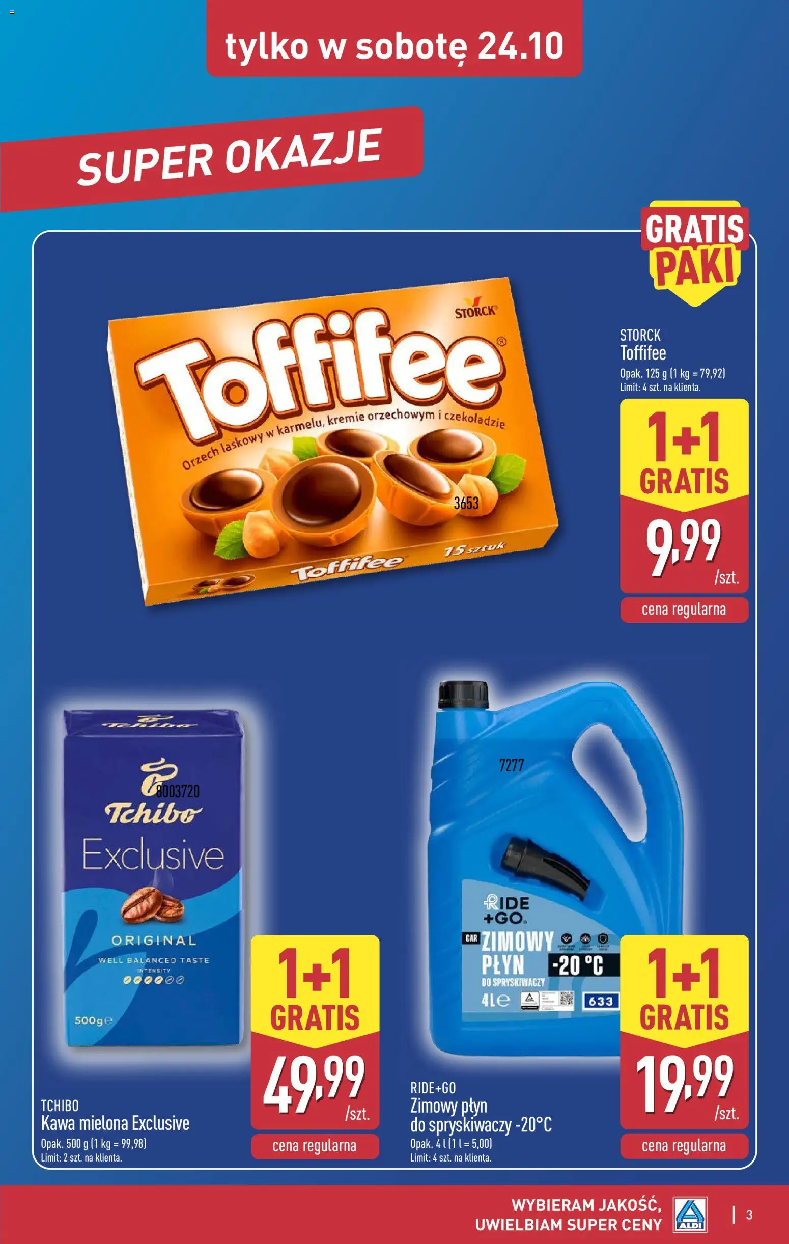 Pogląd gazetki "Aldi gazetka - Oferta weekendowa" ze sklepu Aldi ważnej od 22.10.2026 - Tchibo, Kawa, Toffifee, Płyn do spryskiwaczy, Zimowy płyn do spryskiwaczy, Kawa mielona, Tchibo exclusive