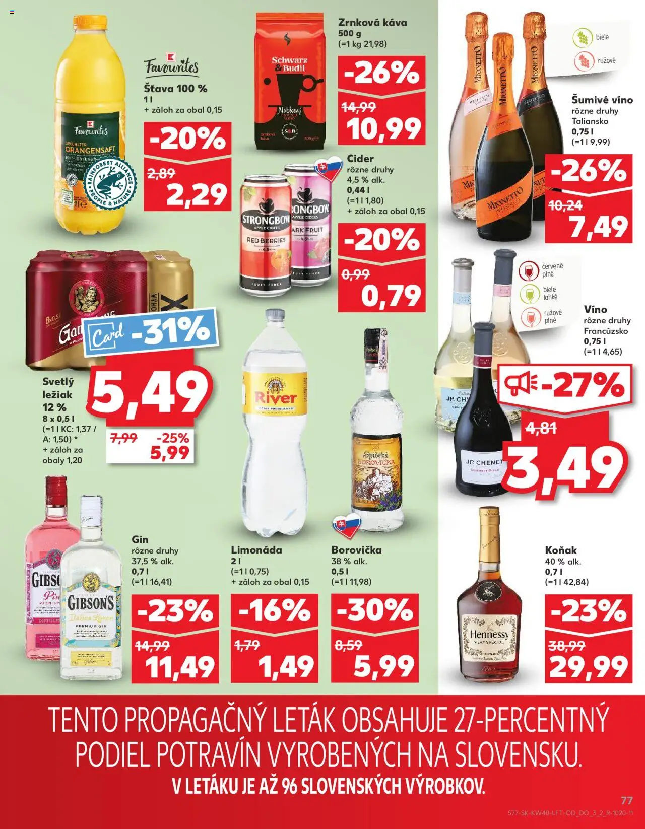 Náhľad Kaufland letáku platného od 02.10.2025 - Apple, Káva, Prosecco, Gin, Hennessy, Zrnková káva, Koňak, Šťava