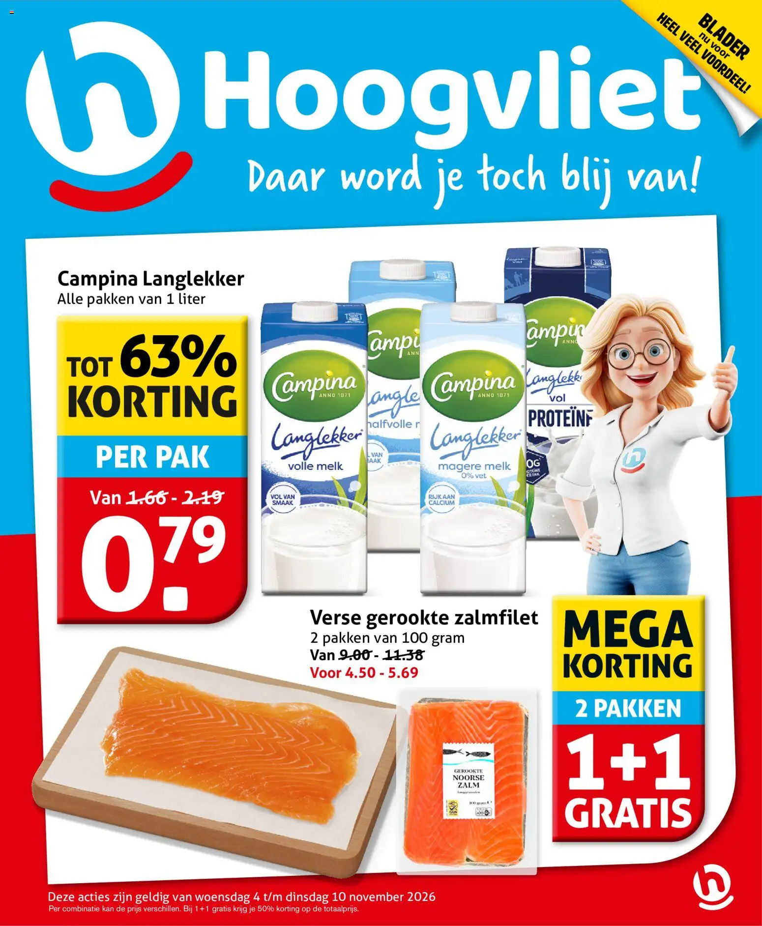 Voorbeeld van Hoogvliet folder van winkel Hoogvliet geldig vanaf 04-11-2026 - Zalm, Melk, Kan, Zalmfilet, Volle melk, Magere melk
