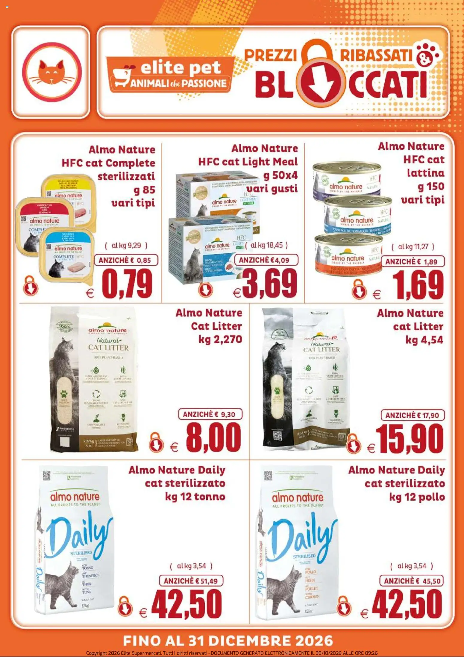 Anteprima dell'opuscolo Elite Supermercati volantino Pet Prezzi ribassati & bloccati dal negozio Elite Supermercati valido da 30/10/2026 - The, Pollo, Tonno