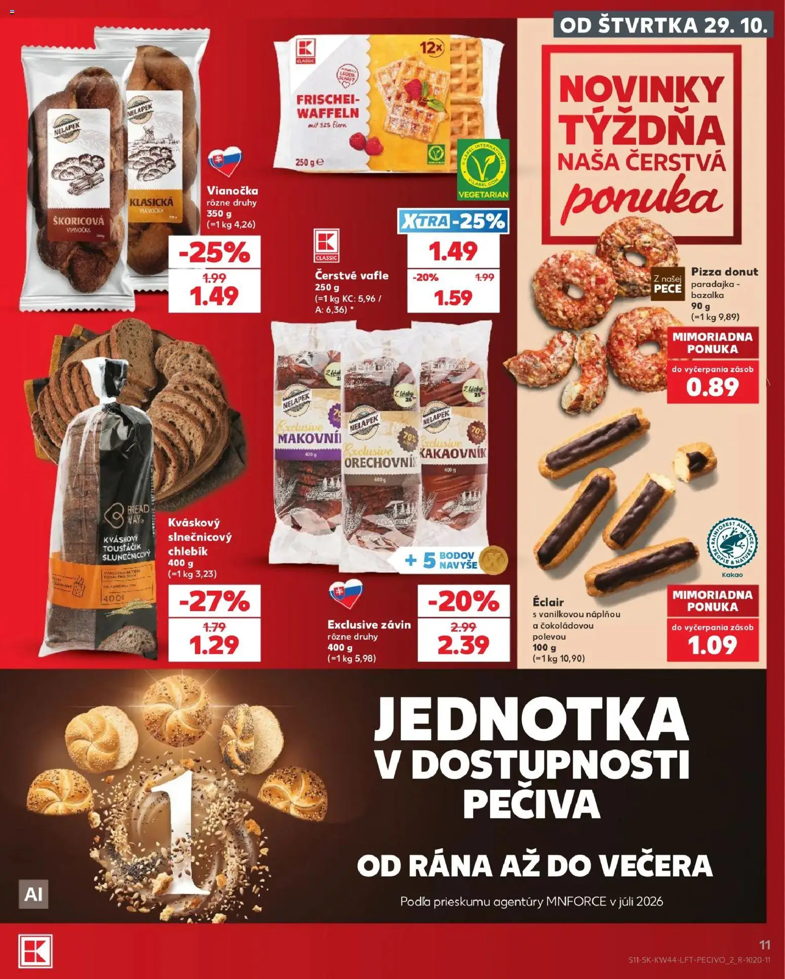 Náhľad Kaufland letáku platného od 29.10.2026 - Pizza, Donut, Kakao, Vafle, Paradajka, Vianočka, Závin