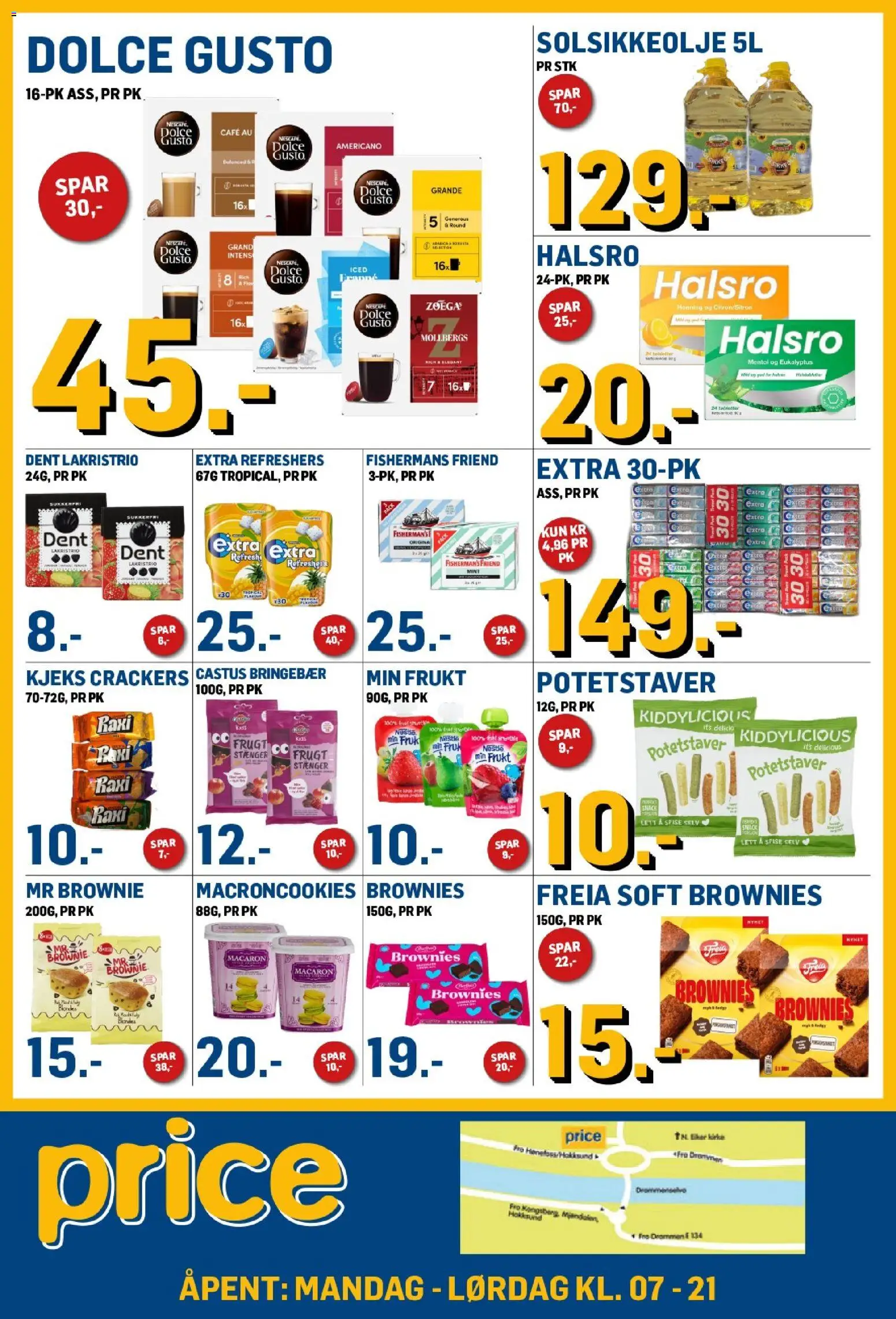 Forhåndsvis Price Lagerbutikk kundeavis fra butikk Price Lagerbutikk gyldig fra 21/10/2026 - Honning, Frukt, Bringebær, Kjeks, Solsikkeolje, Brownie, Sitron, Brownies