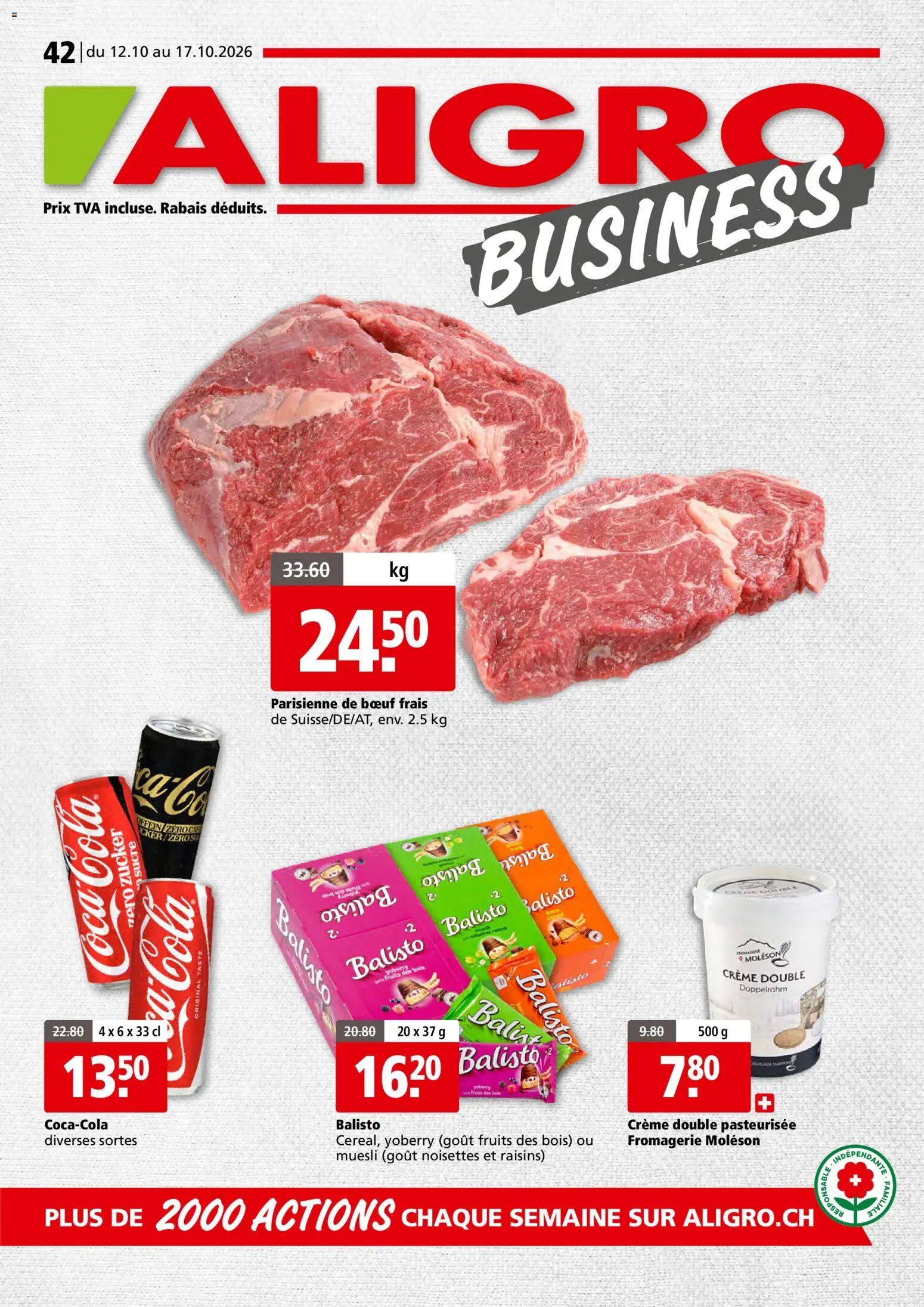 Vorschau des Merkblatts Aligro aktionen Business Chavannes, Matran, Genève, Sion vom Shop Aligro gültig von 12.10.2026 bis 17.10.2026 - Zucker, Creme