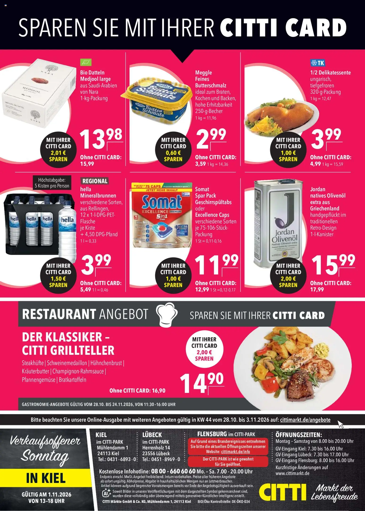 Vorschau von dem Prospekt des Geschäftes CITTI Markt, gültig ab dem 28.10.2026 - Bilder, Uhr, Butter, Butterschmalz, Hella, Kräuterbutter, Hahnchenbrust, Olivenol