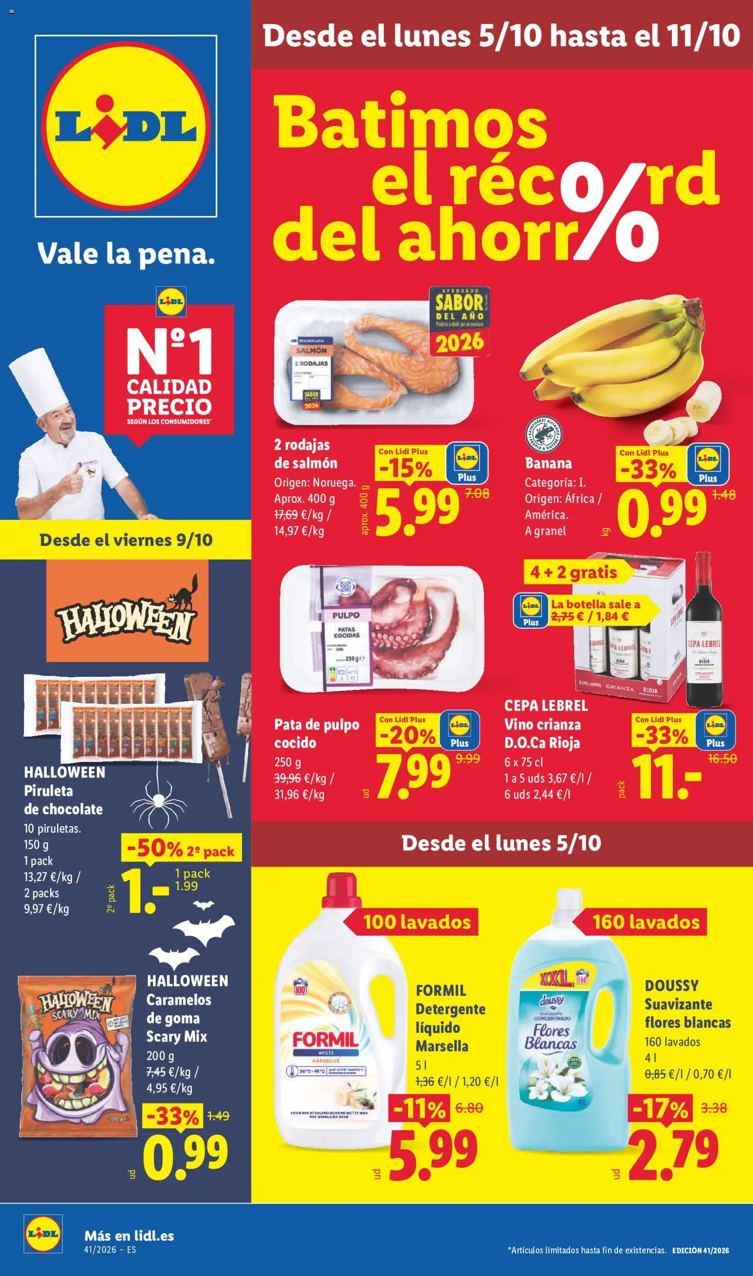 Vista previa del folleto de la tienda Lidl válido desde el 05/10/2026 - Chocolate, Flores, Vino, Detergente, Salmón, Suavizante, Detergente líquido