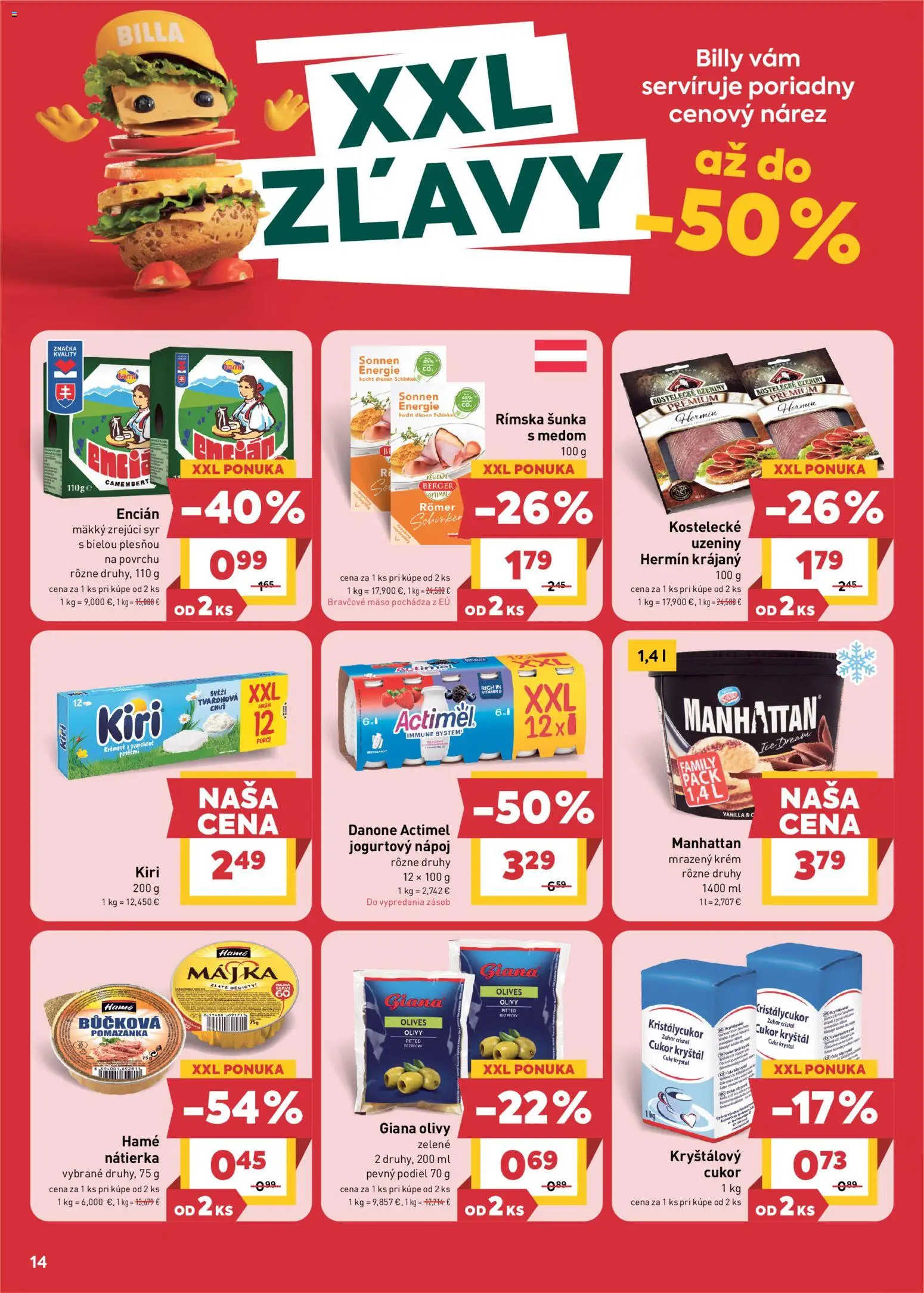 Náhľad Billa letáku platného od 21.10.2026 - Mäso, Syr, Cukor, Šunka, Bravčové mäso, Olivy, Nátierka, Encián