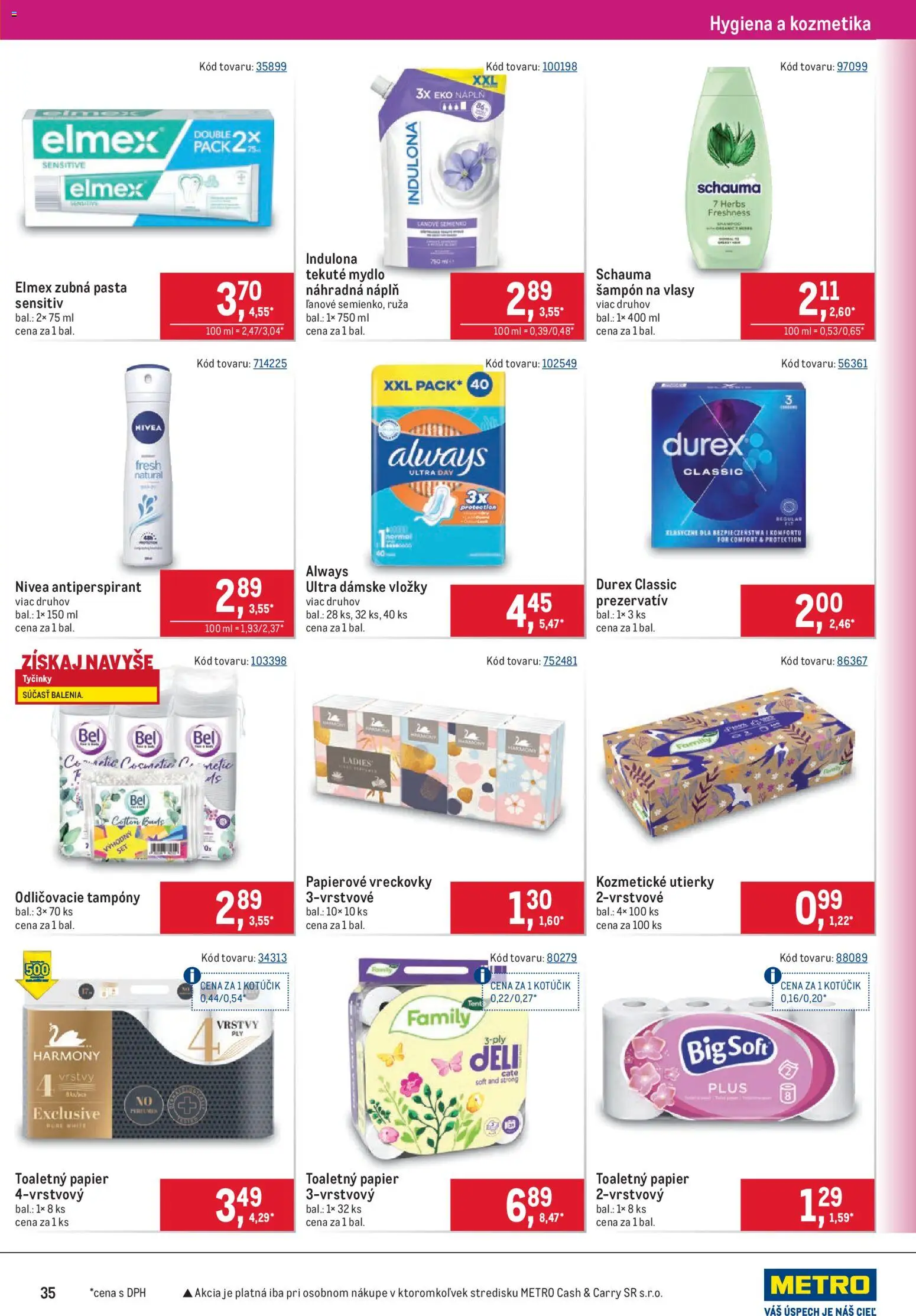Náhľad Metro letáku platného od 21.10.2026 - Nivea, Toaletný papier, Indulona, Šampón, Mydlo, Zubná pasta, Utierky, Papierové vreckovky