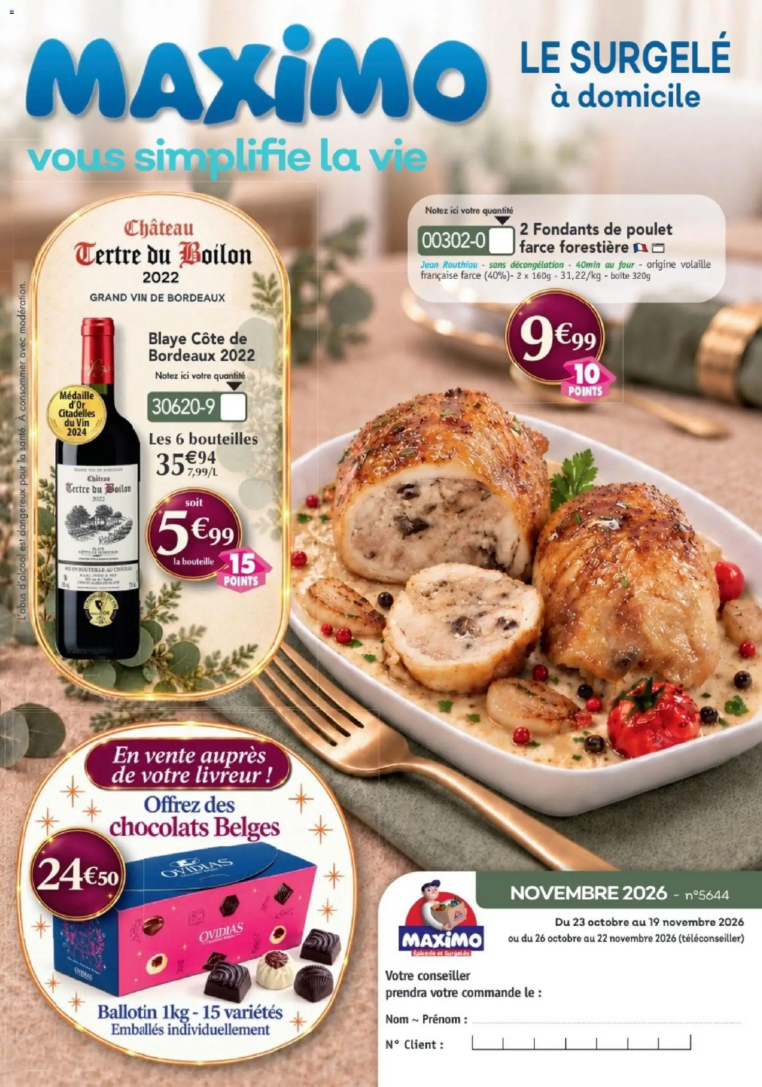 Prévisualisation de Maximo catalogue du magasin Maximo formulaire valide 26/10/2026 - Poulet, Vin, Jean, Four, Volaille, Bouteille, Chocolats belges