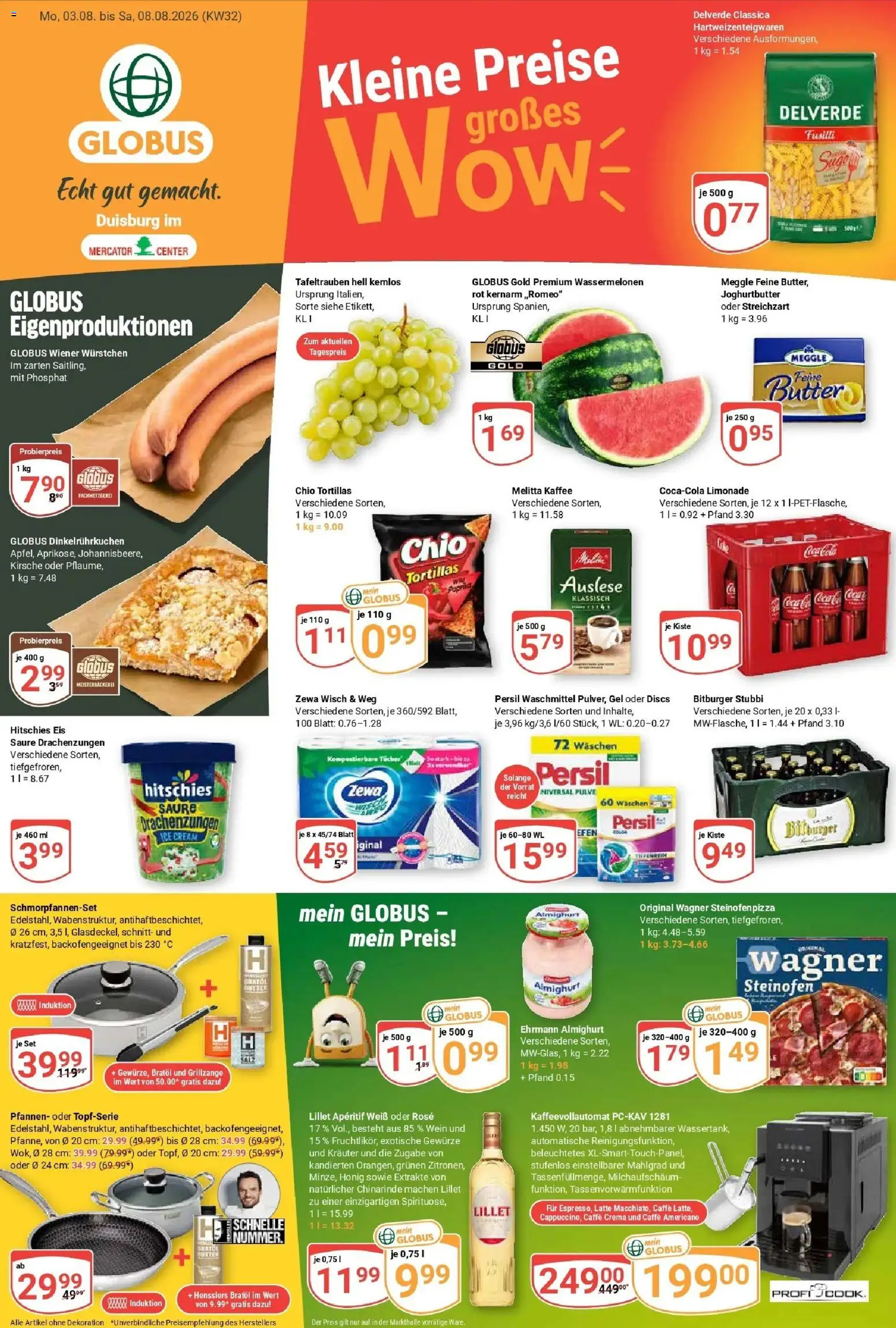 Vorschau von dem Prospekt des Geschäftes Globus, gültig ab dem 03.08.2026 - Pizza, Eis, Wein, Gewürze, Paprika, Persil, Melitta kaffee, Ehrmann almighurt