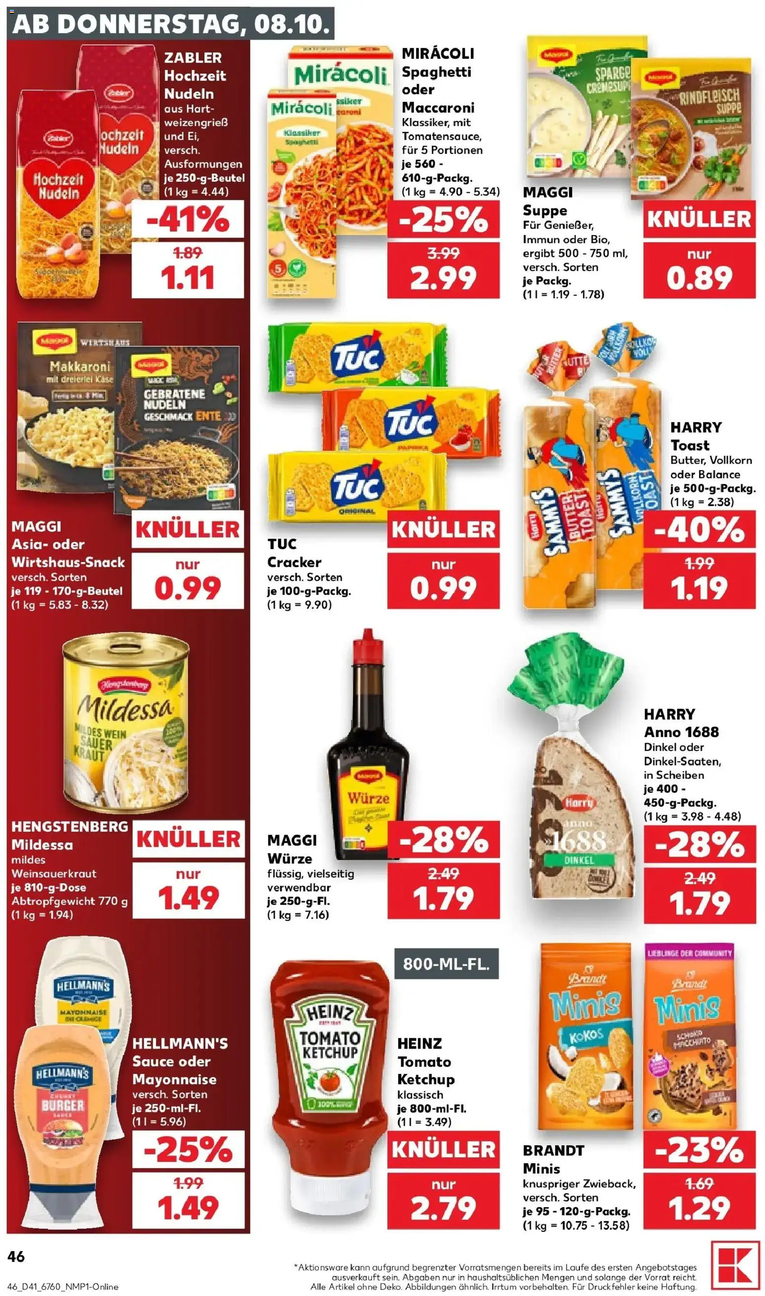 Vorschau von dem Prospekt des Geschäftes Kaufland, gültig ab dem 08.10.2026 - Burger, Butter, Käse, Wein, Spaghetti, Nudeln, Ketchup, Kraut