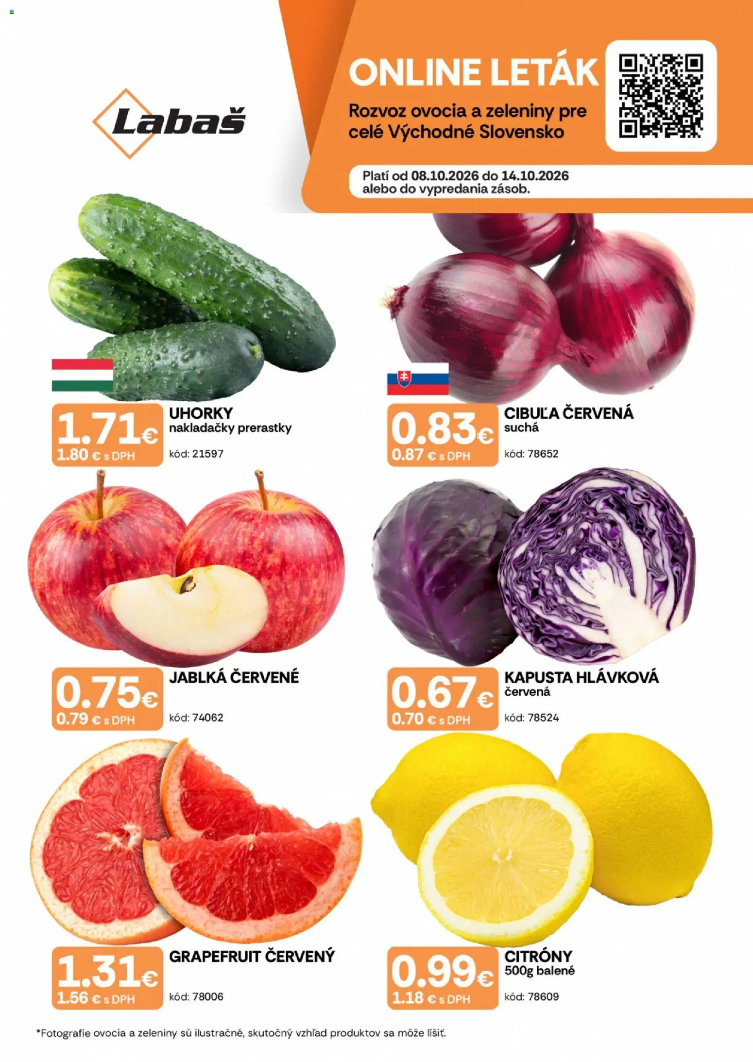 Náhľad Labaš letáku platného od 08.10.2026 - Kapusta, Cibuľa, Grapefruit, Jablká, Uhorky, Citróny, Cibuľa červená