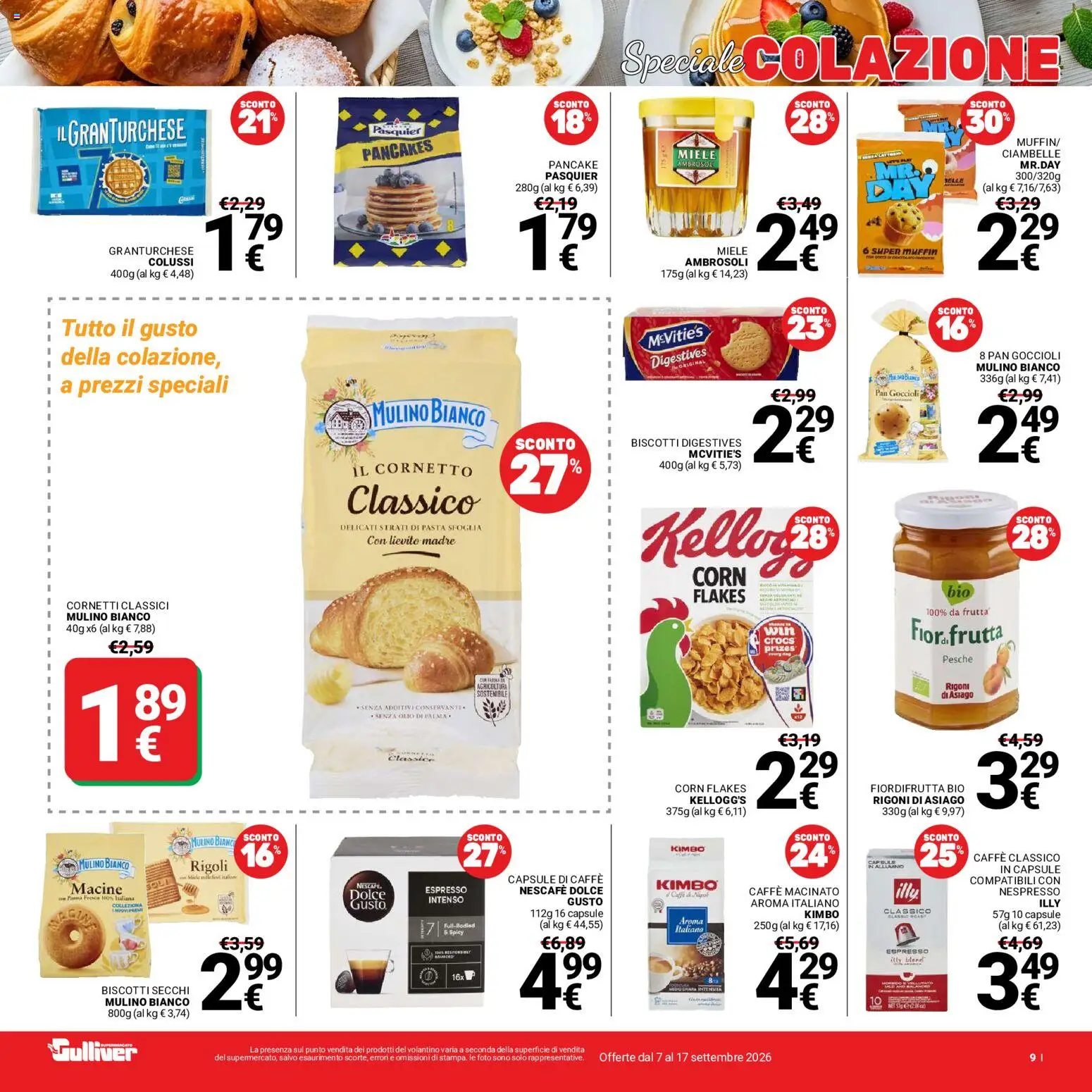 Anteprima dell'opuscolo Gulliver volantino dal negozio Gulliver valido da 07/09/2026 - Caffè, Ciambelle, Pasta sfoglia, Frutta, Lievito, Nescafé, Macinato, Caffè macinato