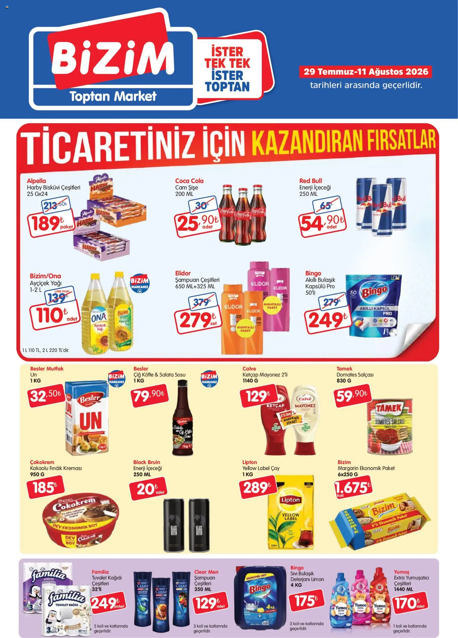 Bizim Toptan Bizim Toptan - Geleneksel Kanal Kataloğu 29.07.2026 - Broşürünün önizlemesi - Limon, Tuvalet, Şampuan, Enerji içeceği, Bisküvi, Yumuşatıcı, Ketçap, Mayonez