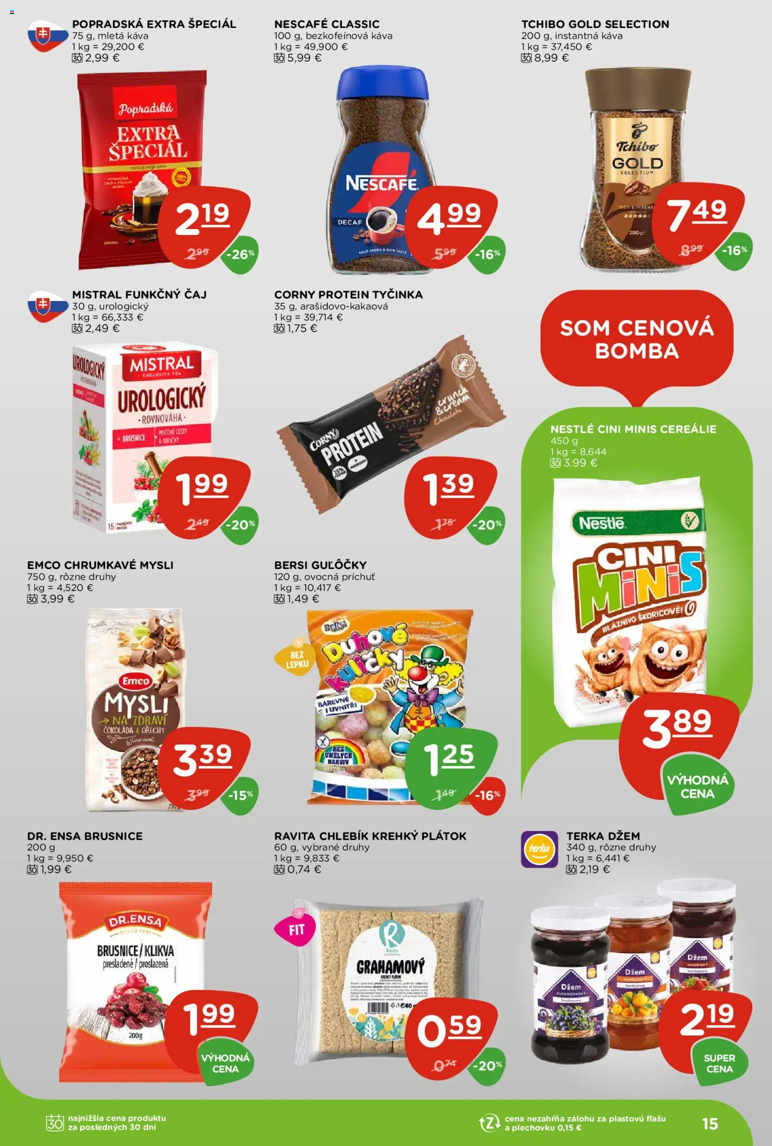 Náhľad Terno letáku platného od 08.10.2026 - Káva, Protein, Čokoláda, Orechy, Cini Minis, Džem, Nescafé Classic, Mletá káva