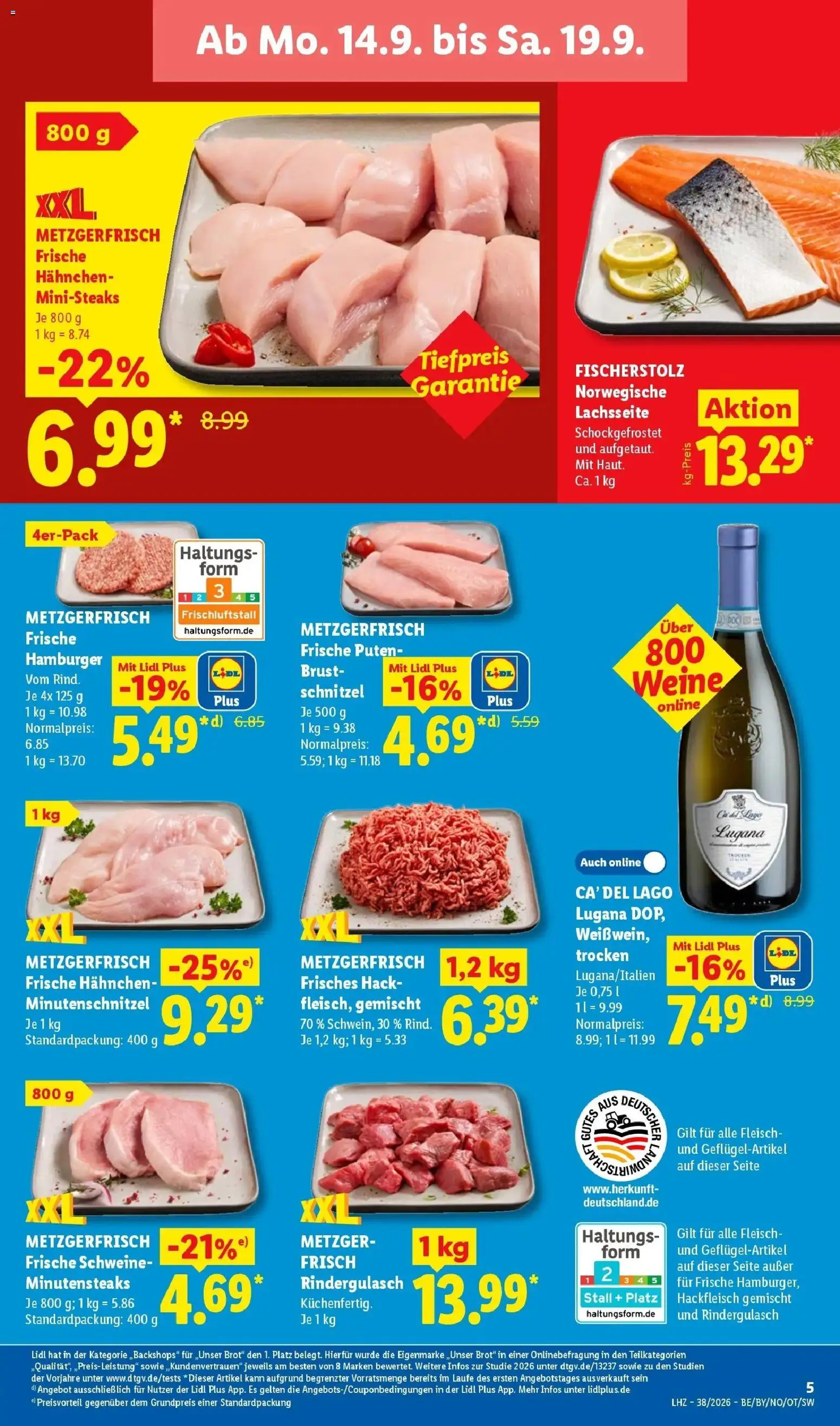 Vorschau von dem Prospekt des Geschäftes Lidl, gültig ab dem 14.09.2026 - Schnitzel, Brot, Fleisch, Hackfleisch, Rindergulasch, Hahnchen