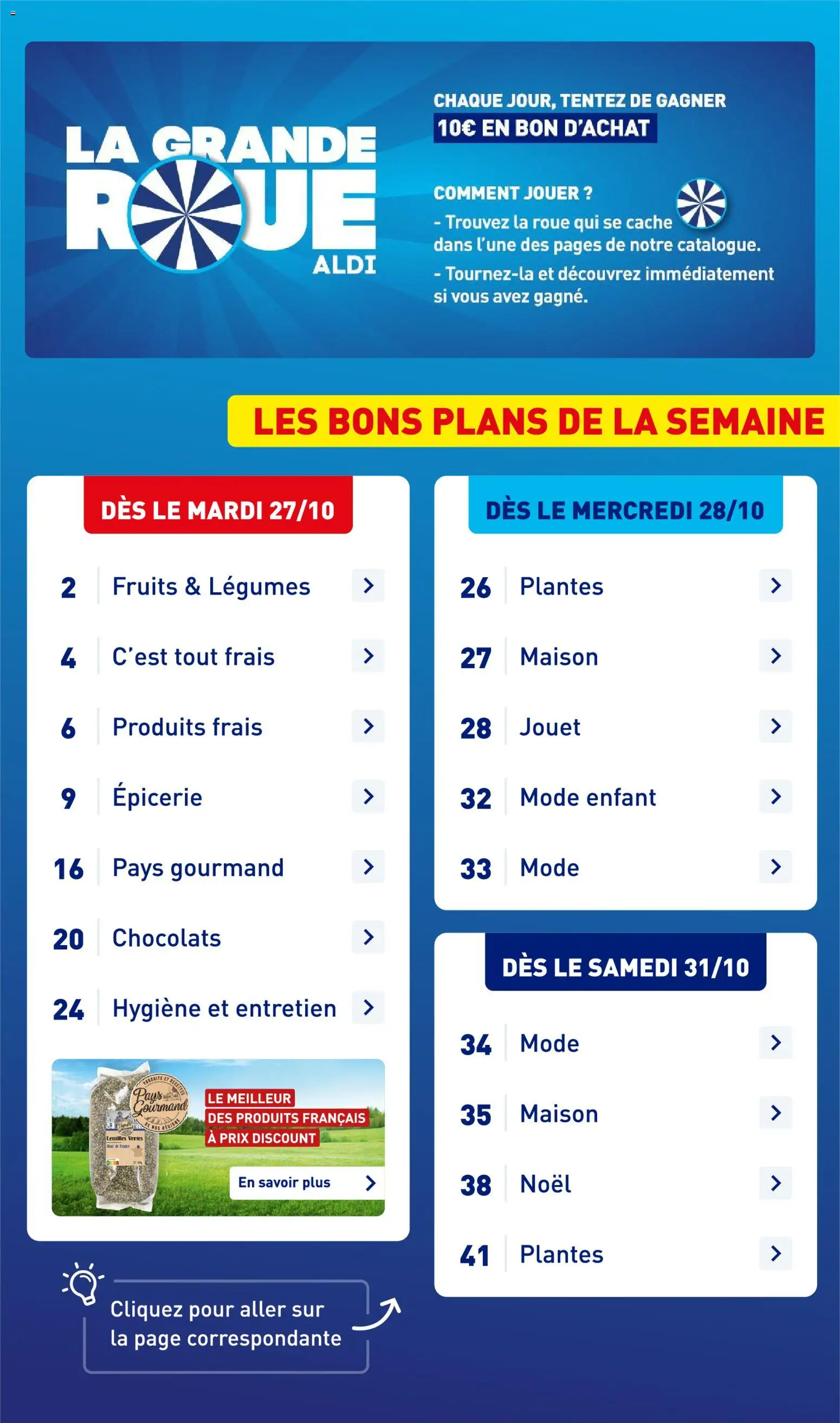 Prévisualisation de Aldi catalogue du magasin Aldi formulaire valide 27/10/2026 - Fruits, Plantes, Lentilles, Hygiène, Lentilles vertes