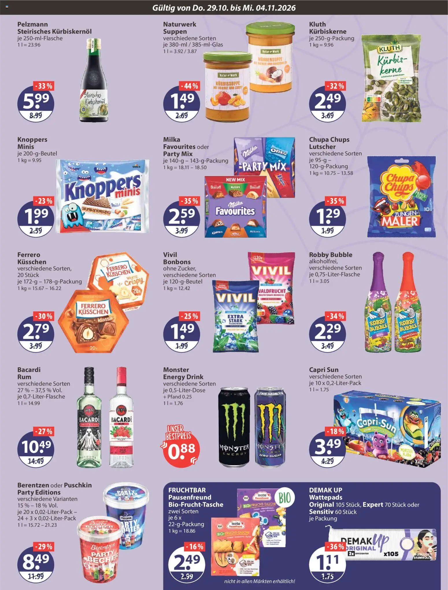 Vorschau von dem Prospekt des Geschäftes V-Markt, gültig ab dem 29.10.2026 - Apple, Kürbis, Milka, Capri sun, Energy, Knoppers, Wattepads, Lutscher
