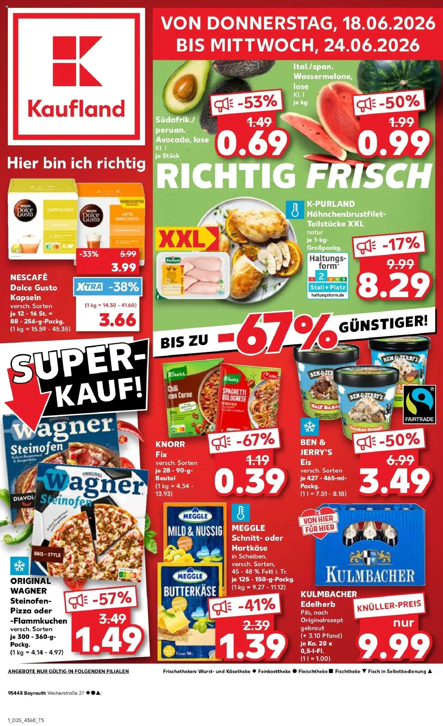 Vorschau von dem Prospekt des Geschäftes Kaufland, gültig ab dem 18.06.2026 - Pizza, Eis, Avocado, Dolce gusto, Nescafe, Knorr, Ben & Jerry's, Knorr fix