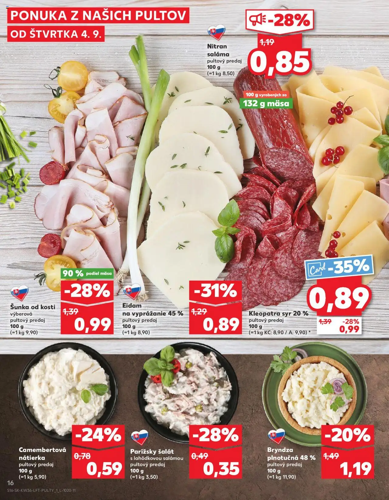 Náhľad Kaufland letáku platného od 04.09.2025 - Syr, Bryndza, Šalát, Šunka, Nátierka, Saláma, Eidam