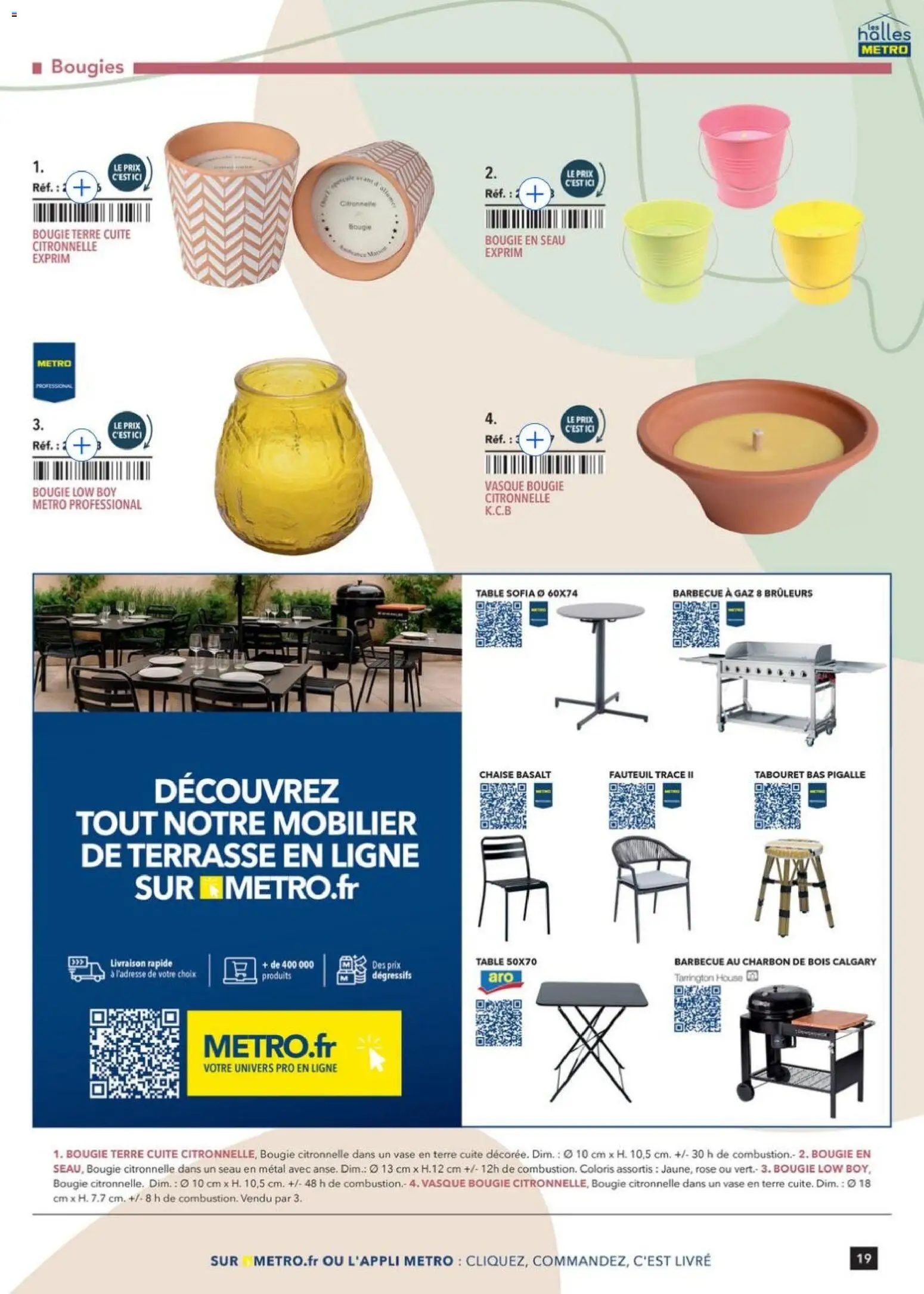 Prévisualisation de Terrasse&salle Collection 2026 du magasin METRO formulaire valide 09/01/2026 - Barbecue, Fauteuil, Chaise, Bougies, Table, Vase, Citronnelle, Charbon De Bois